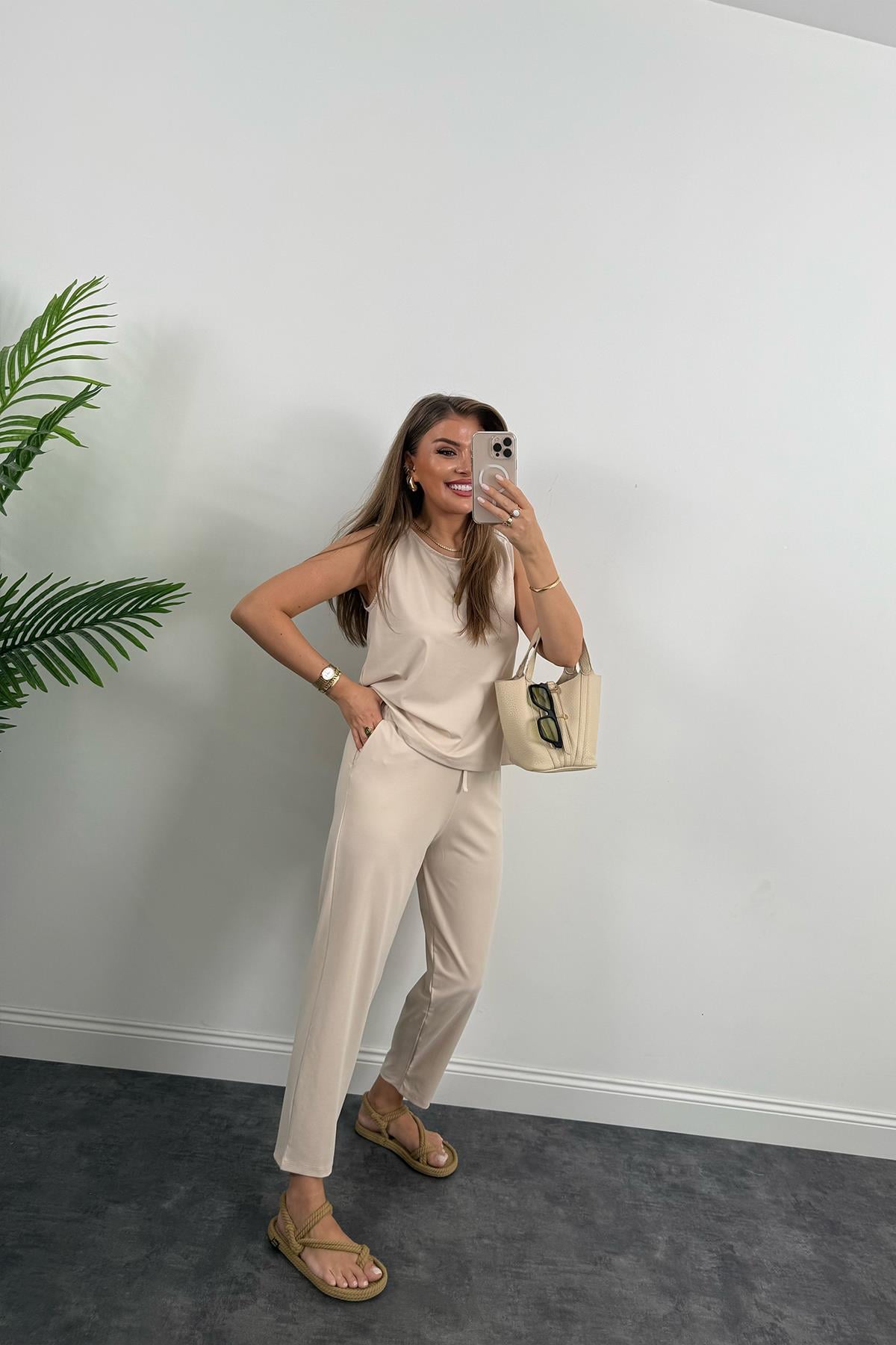 1. Sınıf Kalite Pike Modal Kumaş Pantolon Bluz Likralı Takım Taş