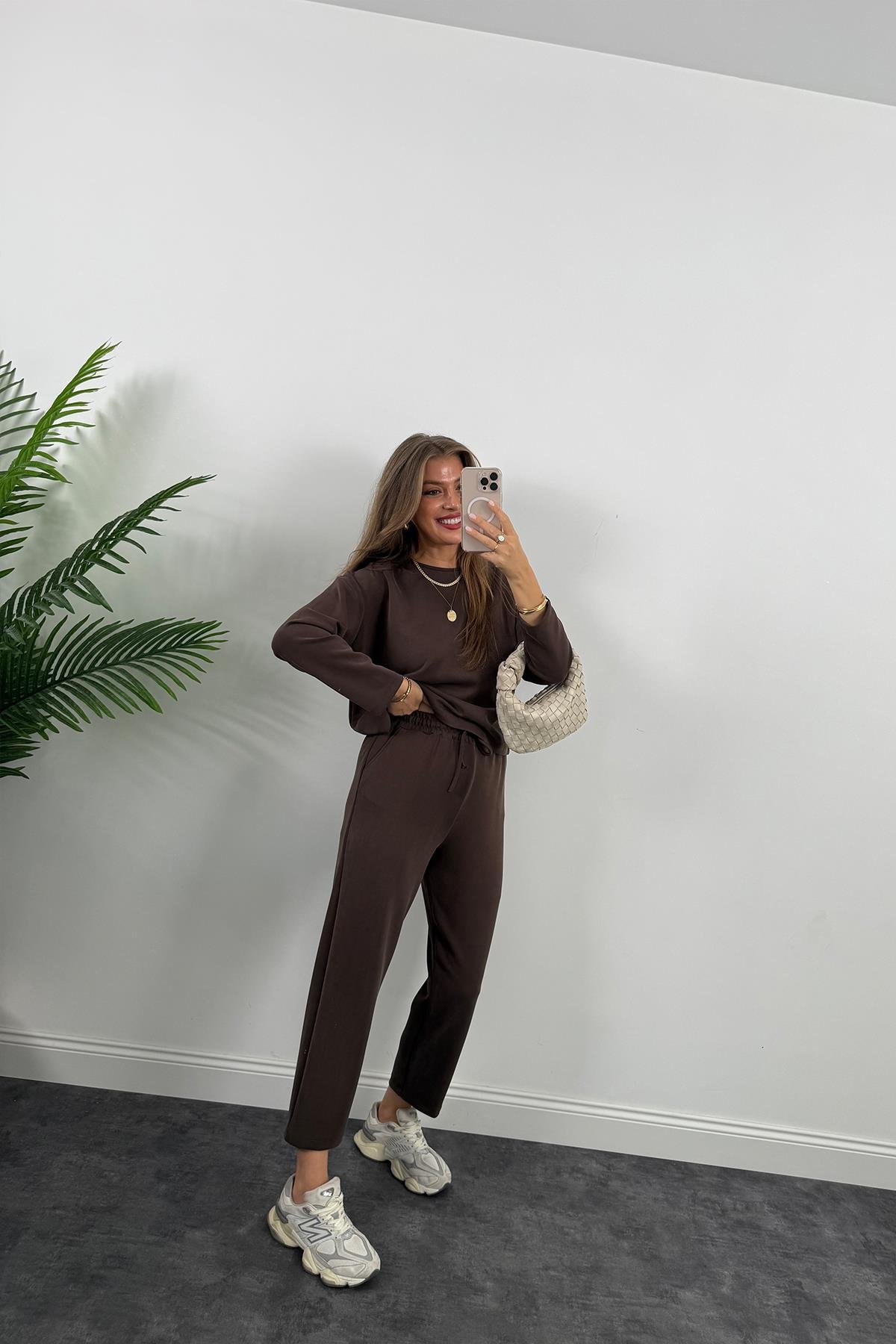 1. Sınıf Kalite İthal Oysh Kumaş Uzun Kol Basic Takım Acı Kahve