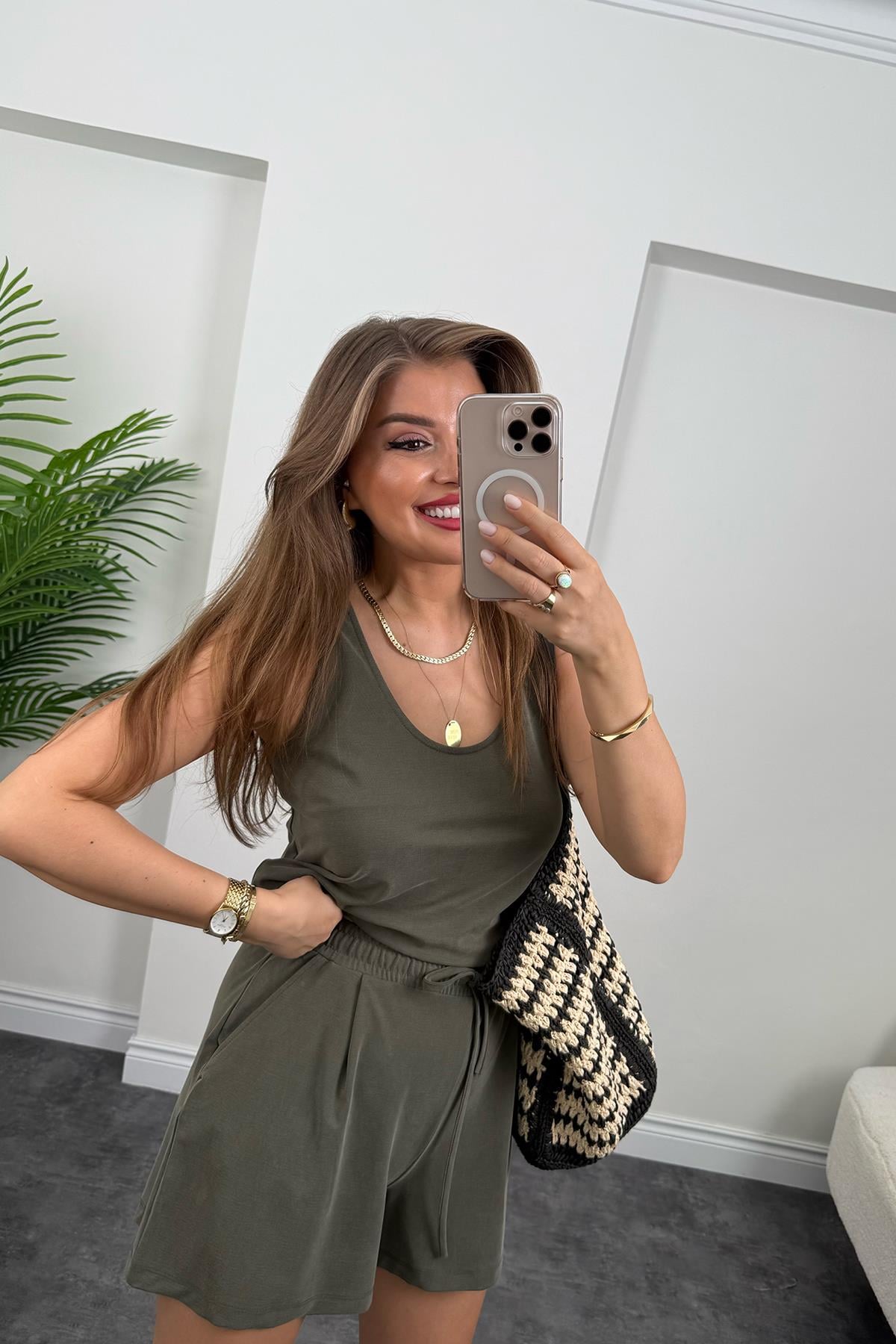 1. Sınıf Kalite İthal Pike Modal Kumaş Atlet Şort Takım Haki