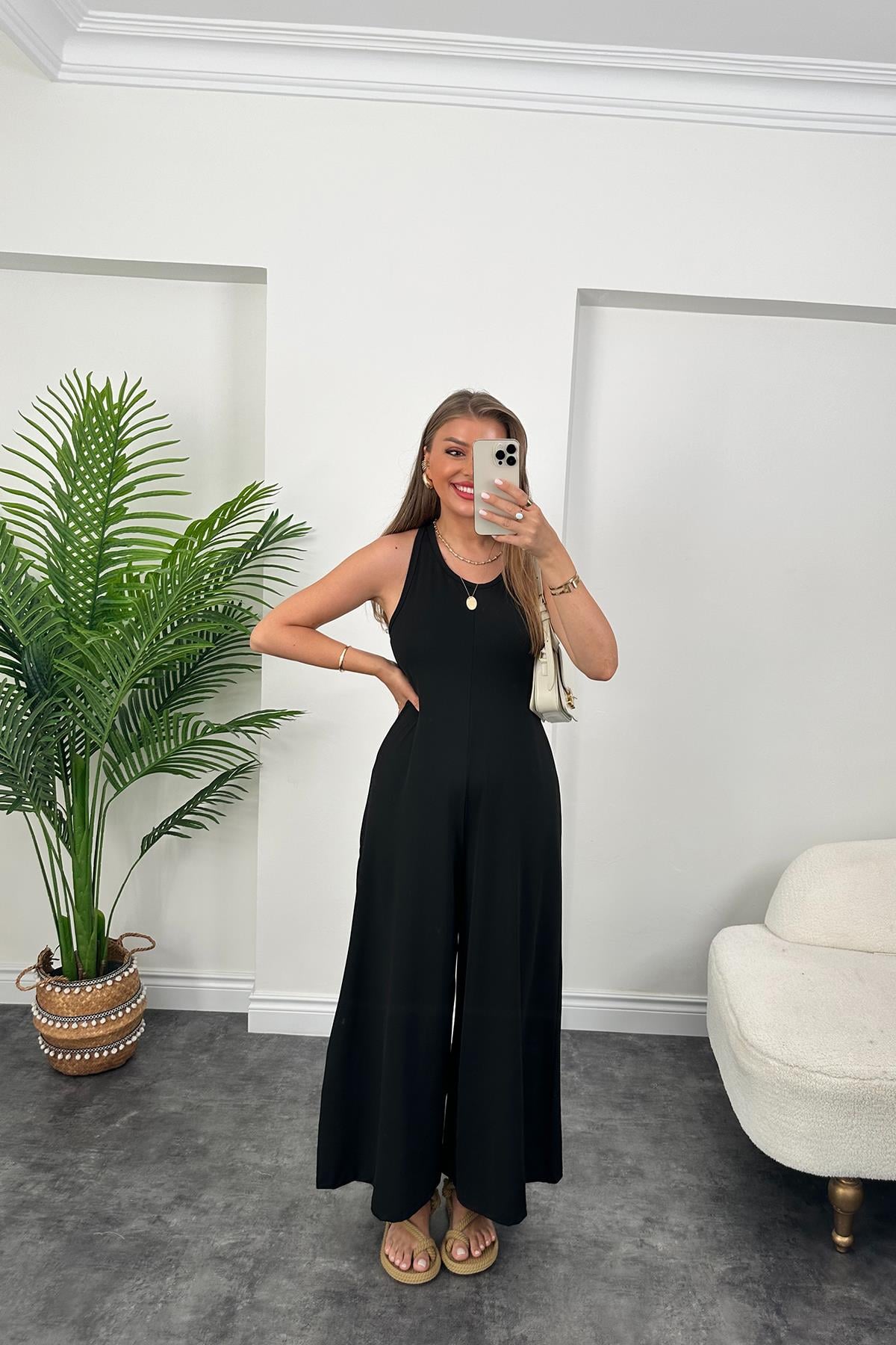 1. Sınıf Kalite Oyhso Model Halter Yaka Likralı Tulum Siyah