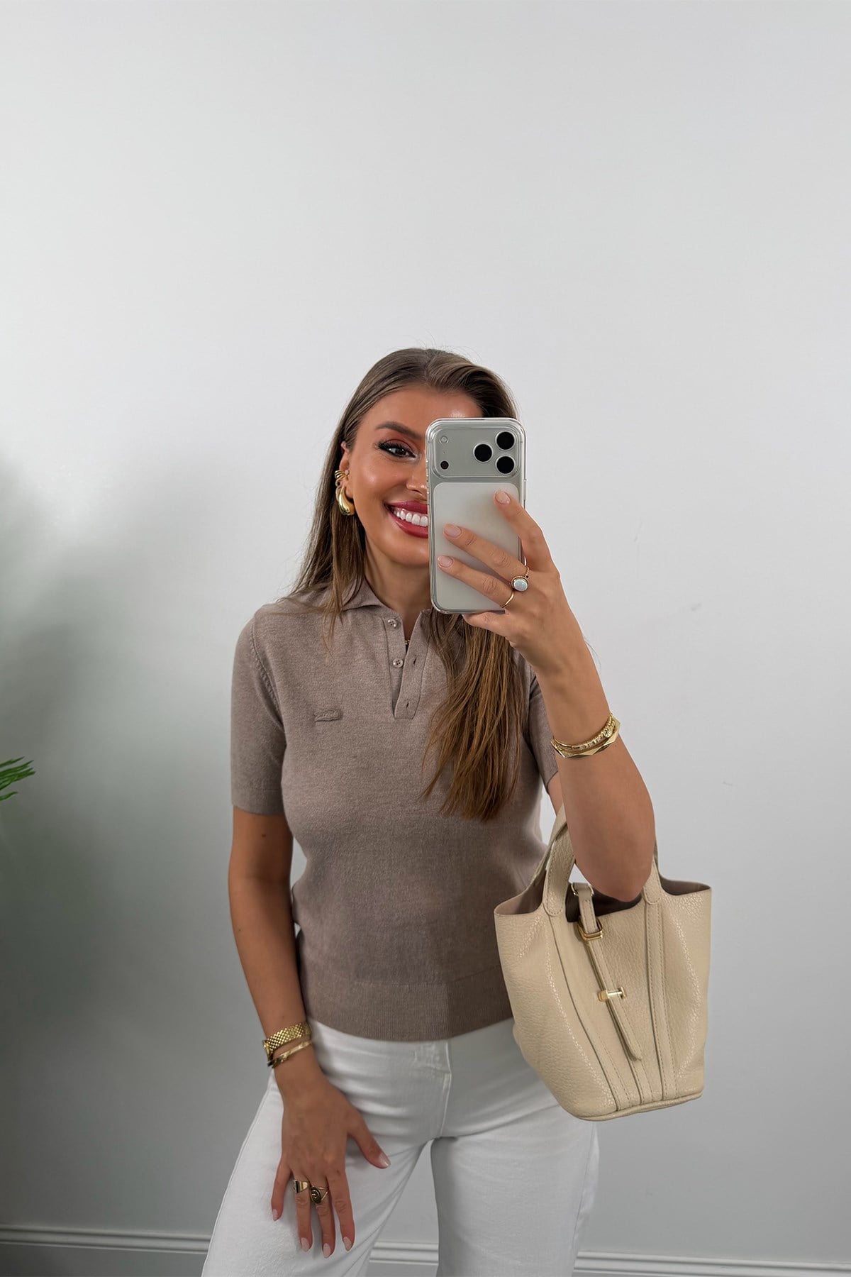 1. Sınıf Kalite Kaşmir Dokulu Polo Yaka Triko Vizon