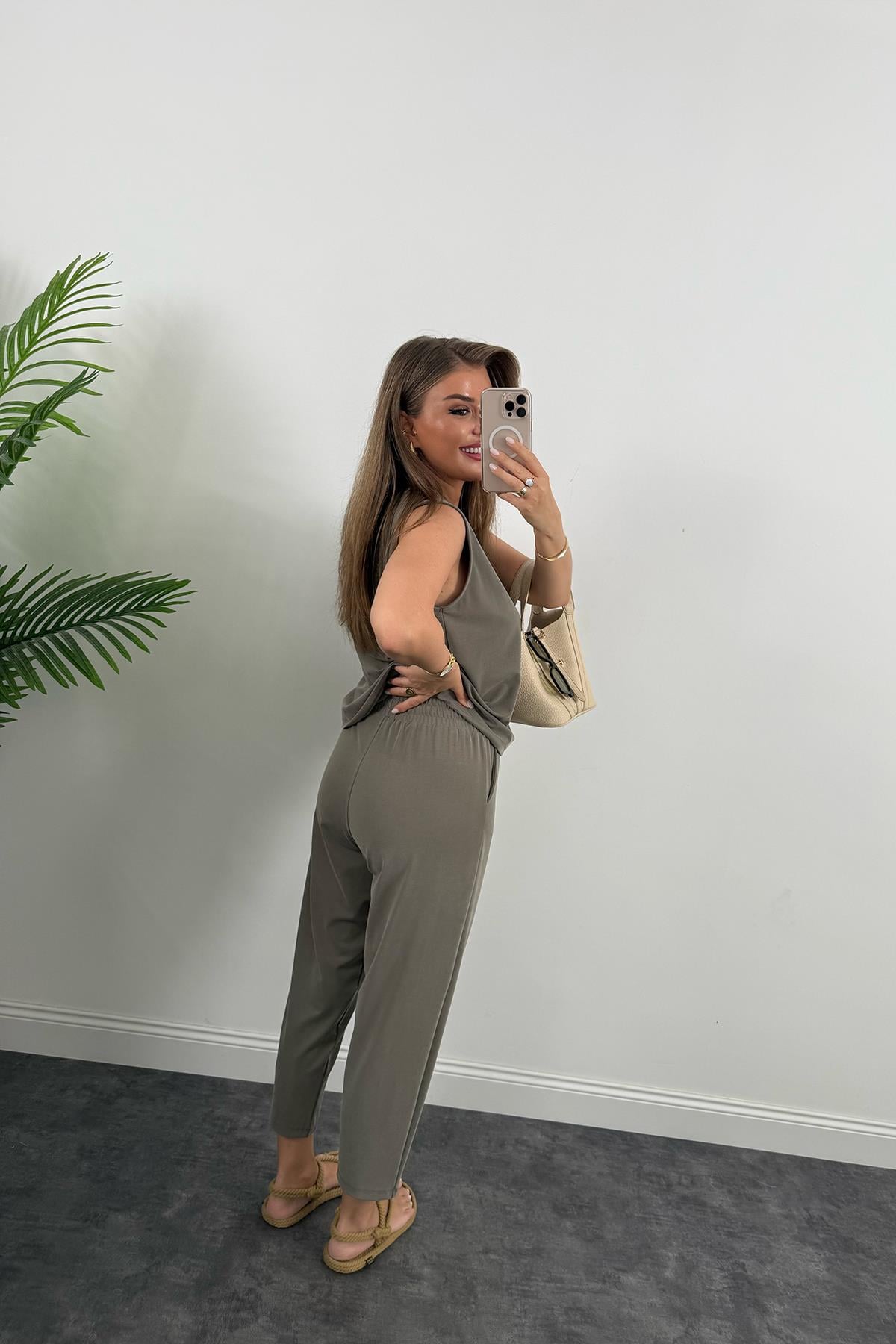 1. Sınıf Kalite Pike Modal Kumaş Pantolon Bluz Likralı Takım Haki