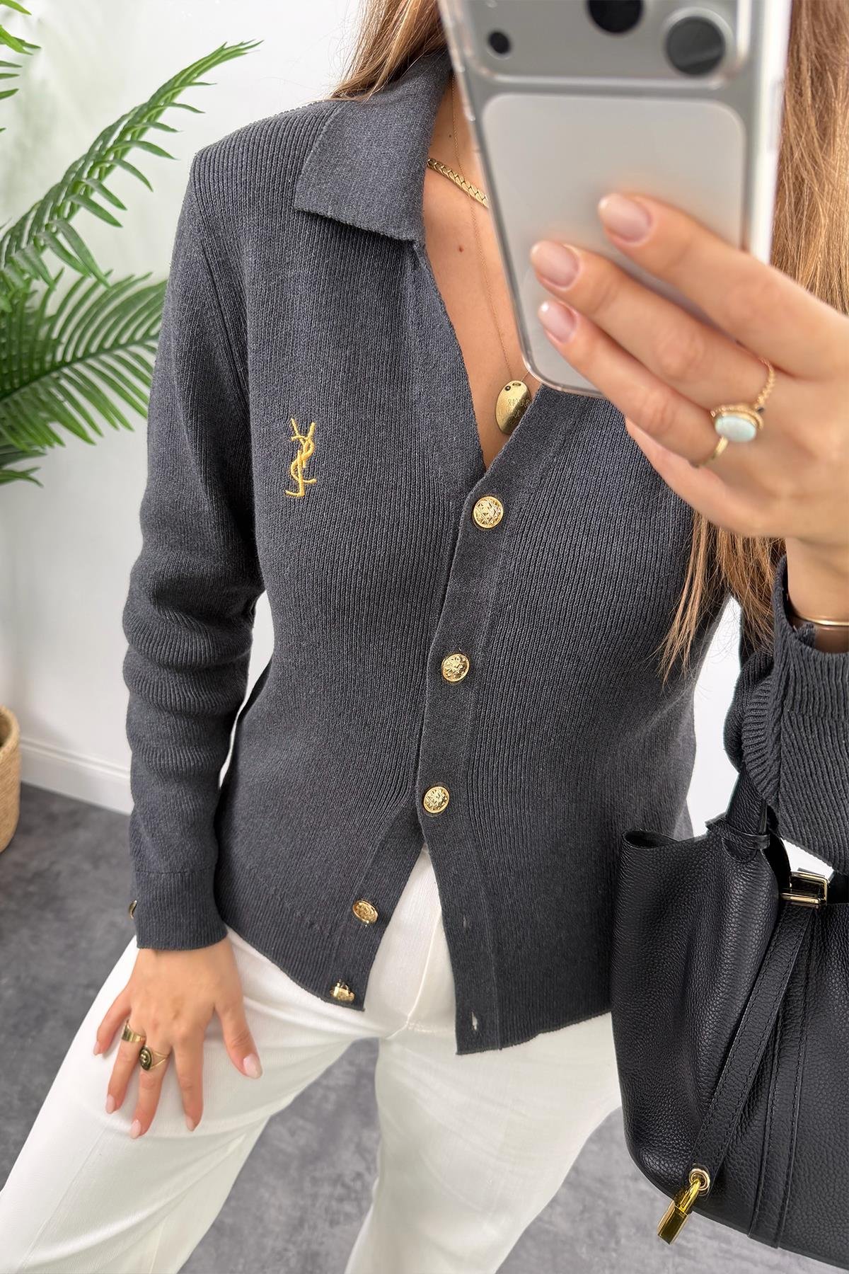 1. Sınıf Kalite Marka Model Gold Nakışlı Hırka Antrasit