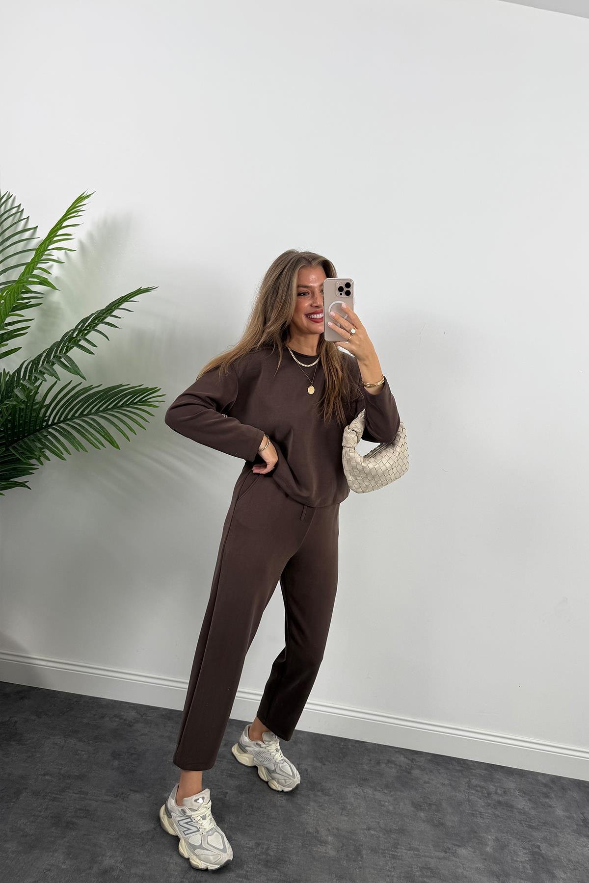 1. Sınıf Kalite İthal Oysh Kumaş Uzun Kol Basic Takım Acı Kahve