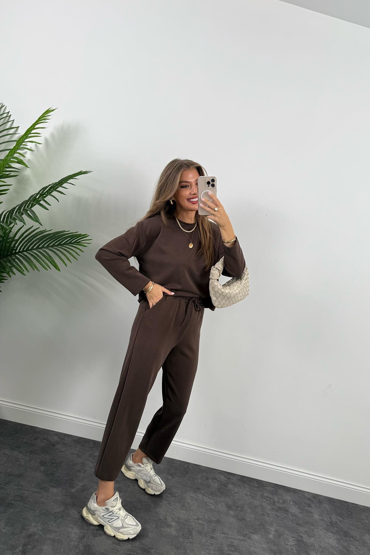 1. Sınıf Kalite İthal Oysh Kumaş Uzun Kol Basic Takım Acı Kahve