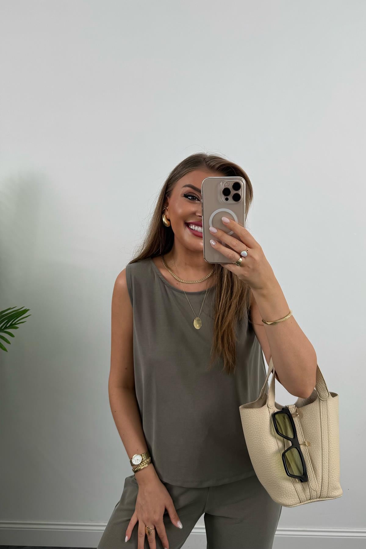 1. Sınıf Kalite Pike Modal Kumaş Pantolon Bluz Likralı Takım Haki