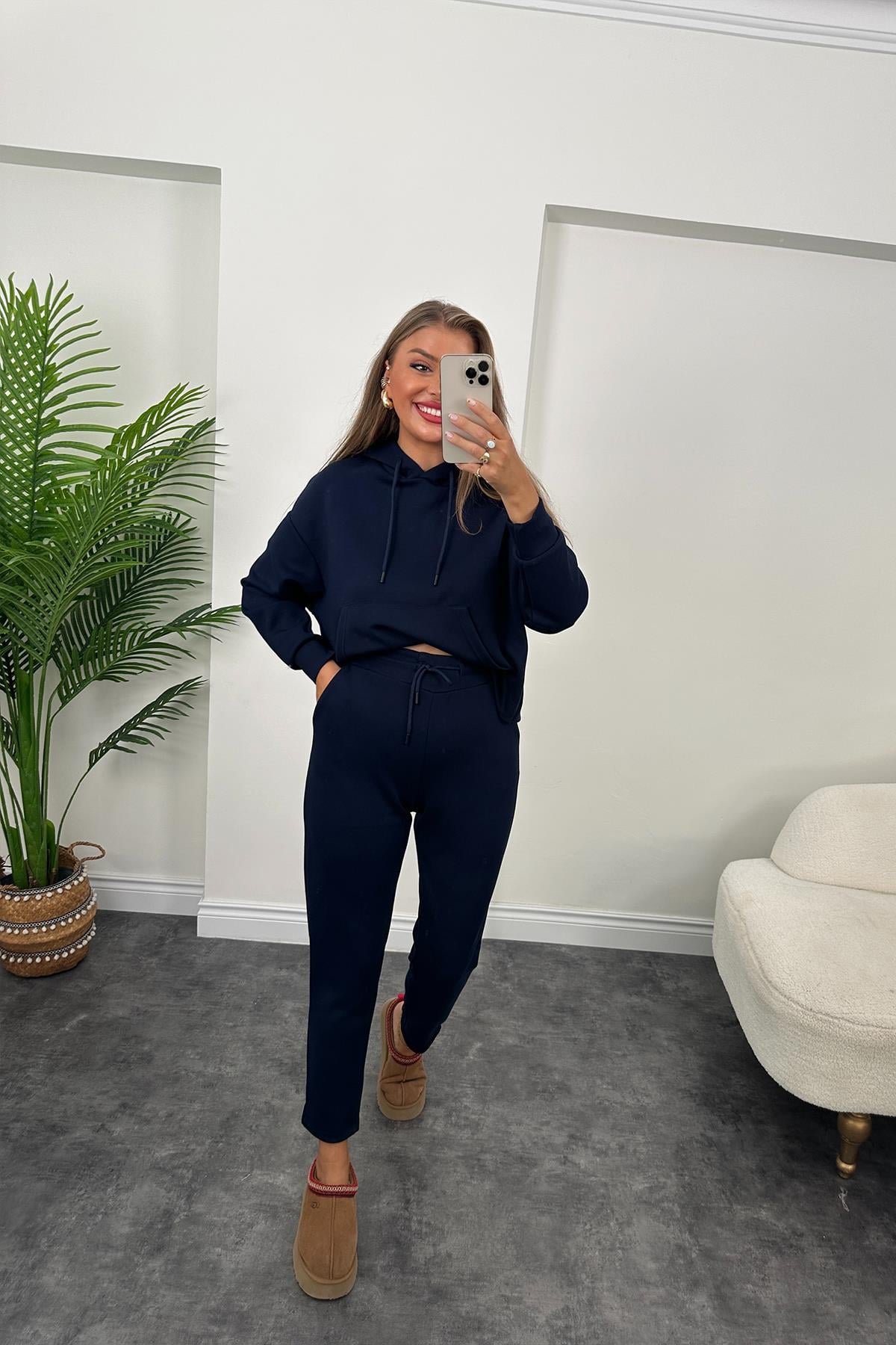 1. Sınıf Kalite Oysh Kumaş Ultra Yüksek Bel Eşofman Takımı Lacivert