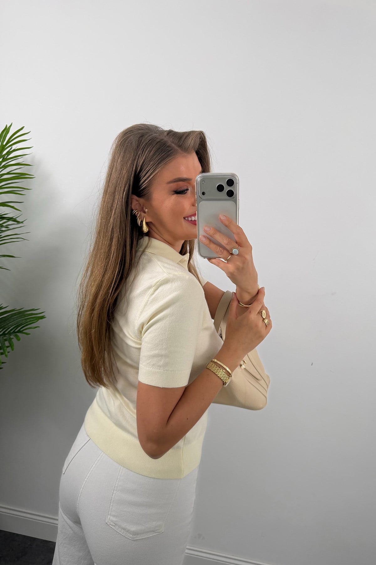 1. Sınıf Kalite Kaşmir Dokulu Polo Yaka Triko Krem