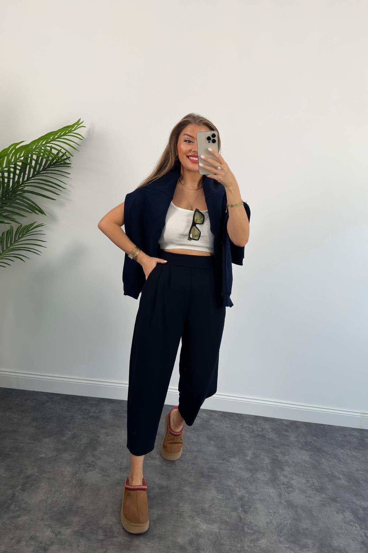 1. Sınıf Kalite Oysh Kumaş Beli Lastikli Harem Pantolon Lacivert