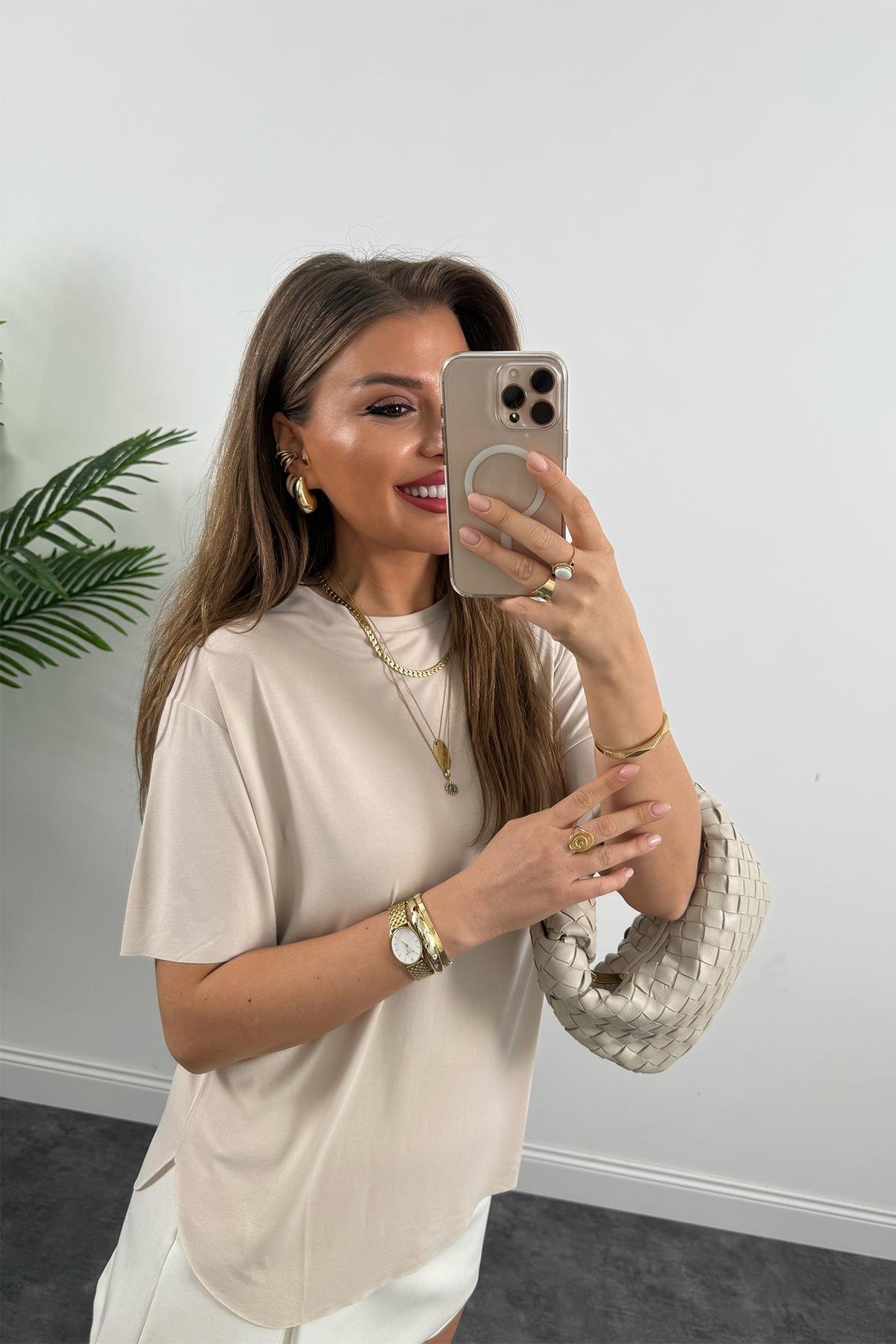 1. Sınıf Kalite Modal Kumaş Oysh Basic Tshirt Taş 