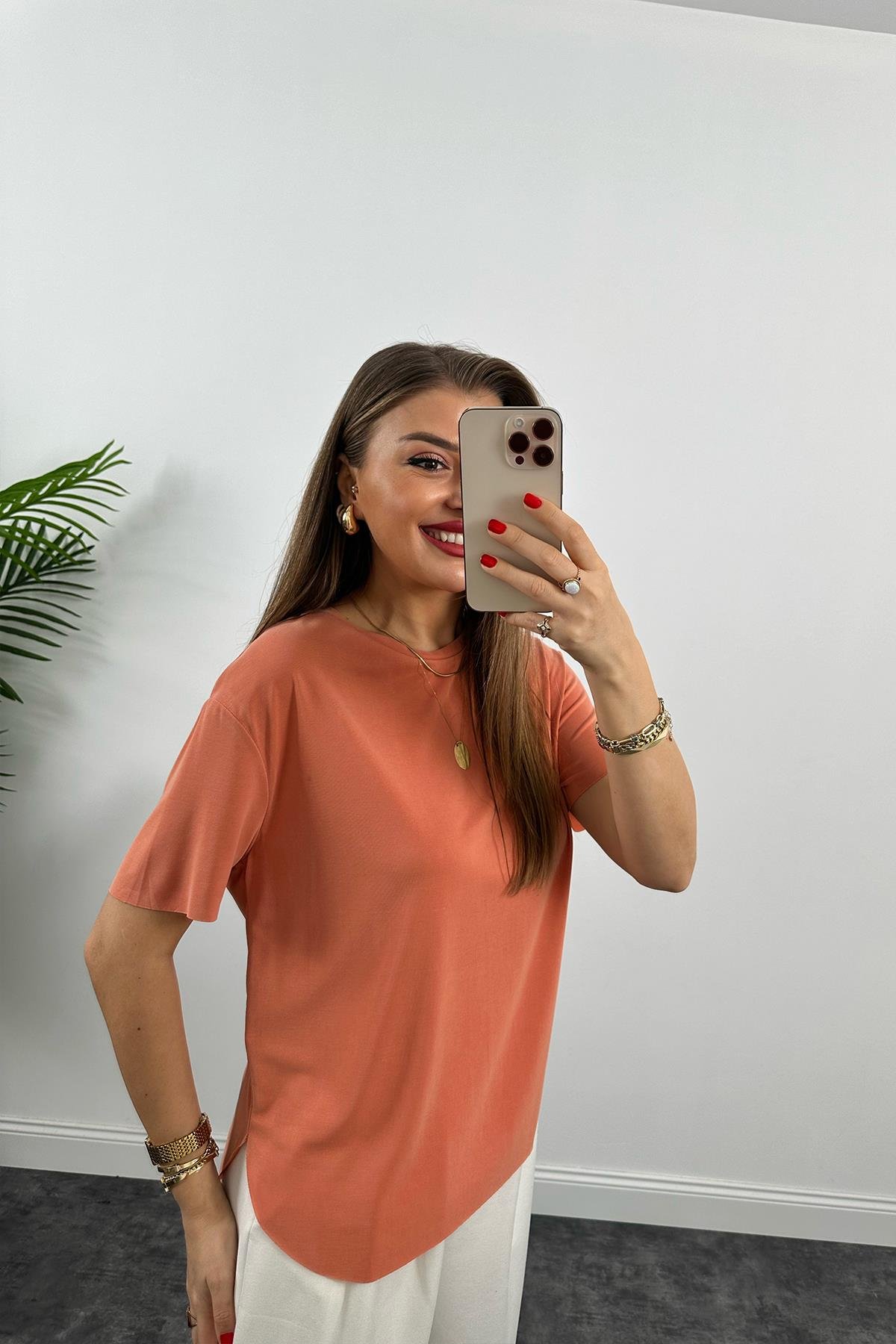 1. Sınıf Kalite Modal Kumaş Oysh Basic Tshirt Somon