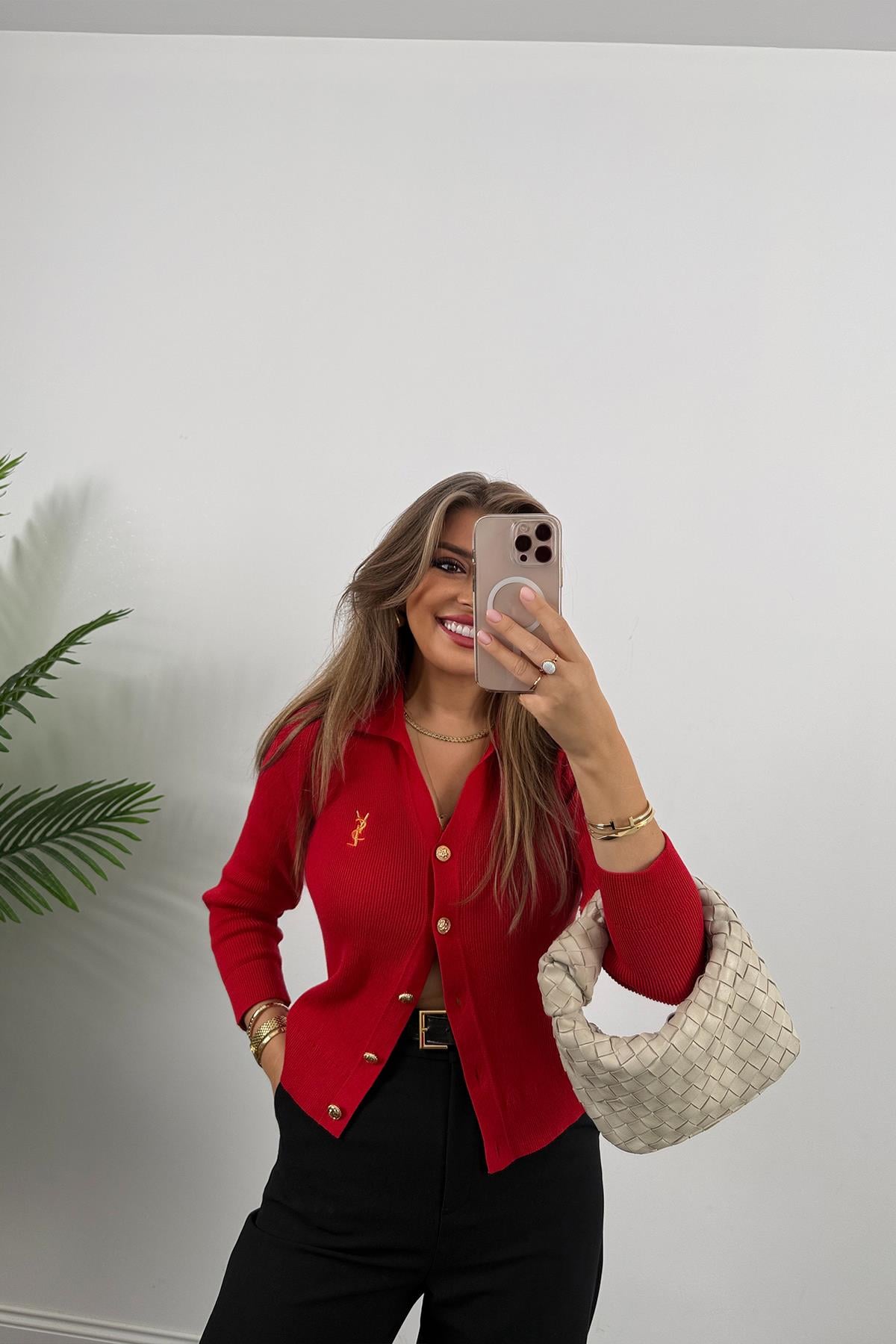 1. Sınıf Kalite Marka Model Gold Nakışlı Hırka Kırmızı