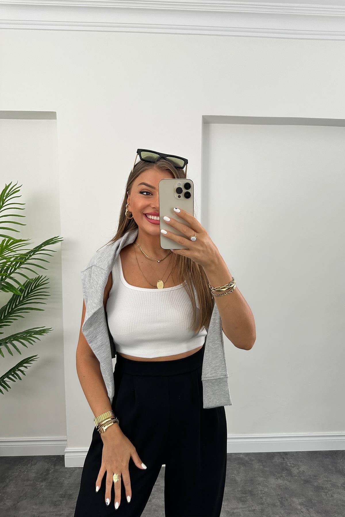 1. Sınıf Kalite Oysho Kumaş Beli Lastikli Harem Pantolon Siyah