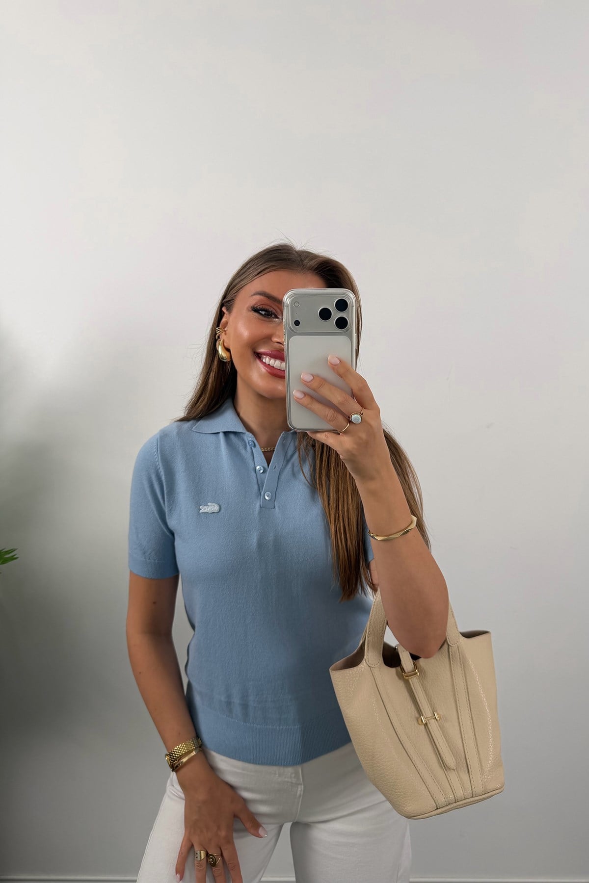 1. Sınıf Kalite Kaşmir Dokulu Polo Yaka Triko Tatlı Mavi