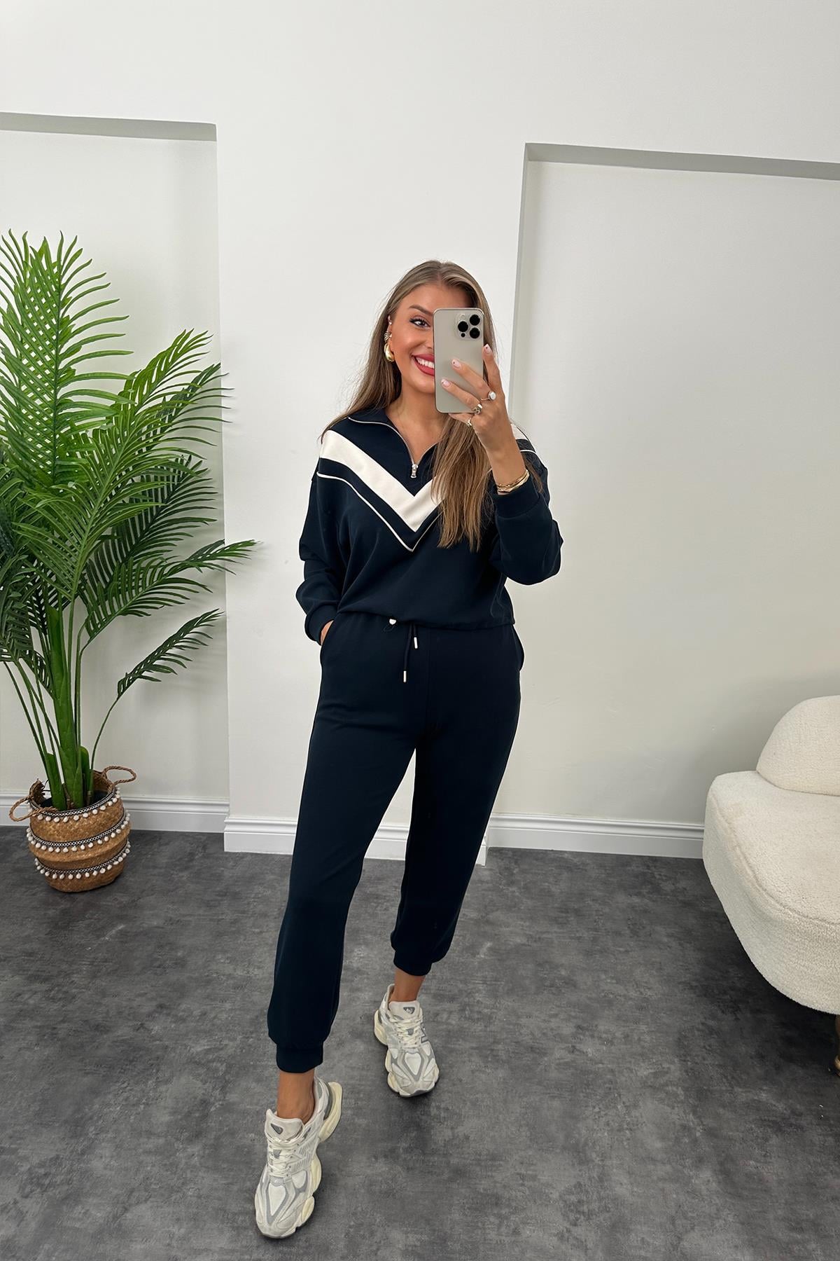 1. Sınıf Kalite Oysh Model Modal Kumaş Şeritli Eşofman Takımı Lacivert