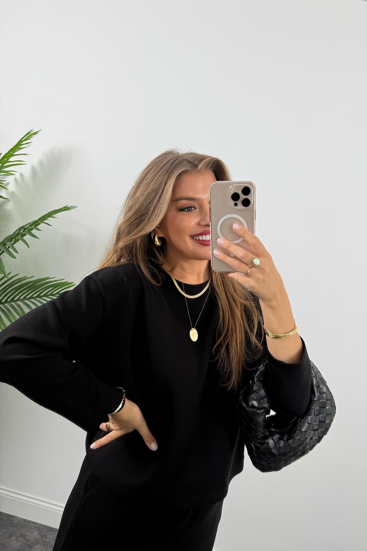 1. Sınıf Kalite İthal Oysh Kumaş Uzun Kol Basic Takım Siyah