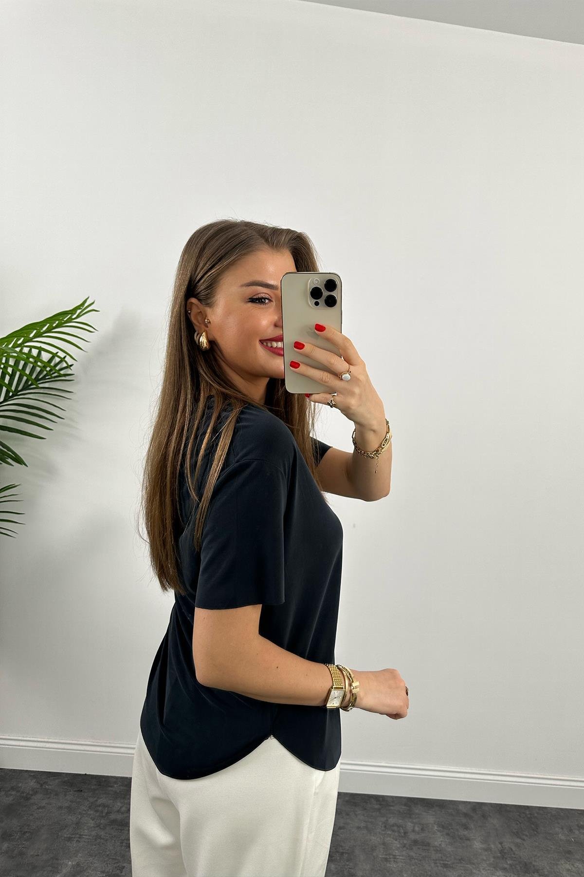 1. Sınıf Kalite Modal Kumaş Oysh Basic Tshirt Yıkamalı Siyah