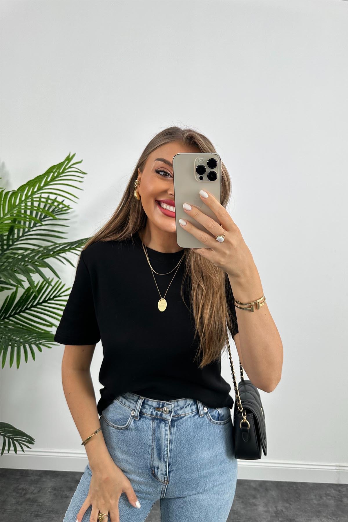 1. Sınıf Kalite Massimo Model %100 Pamuklu Lüx Basic Tshirt Siyah