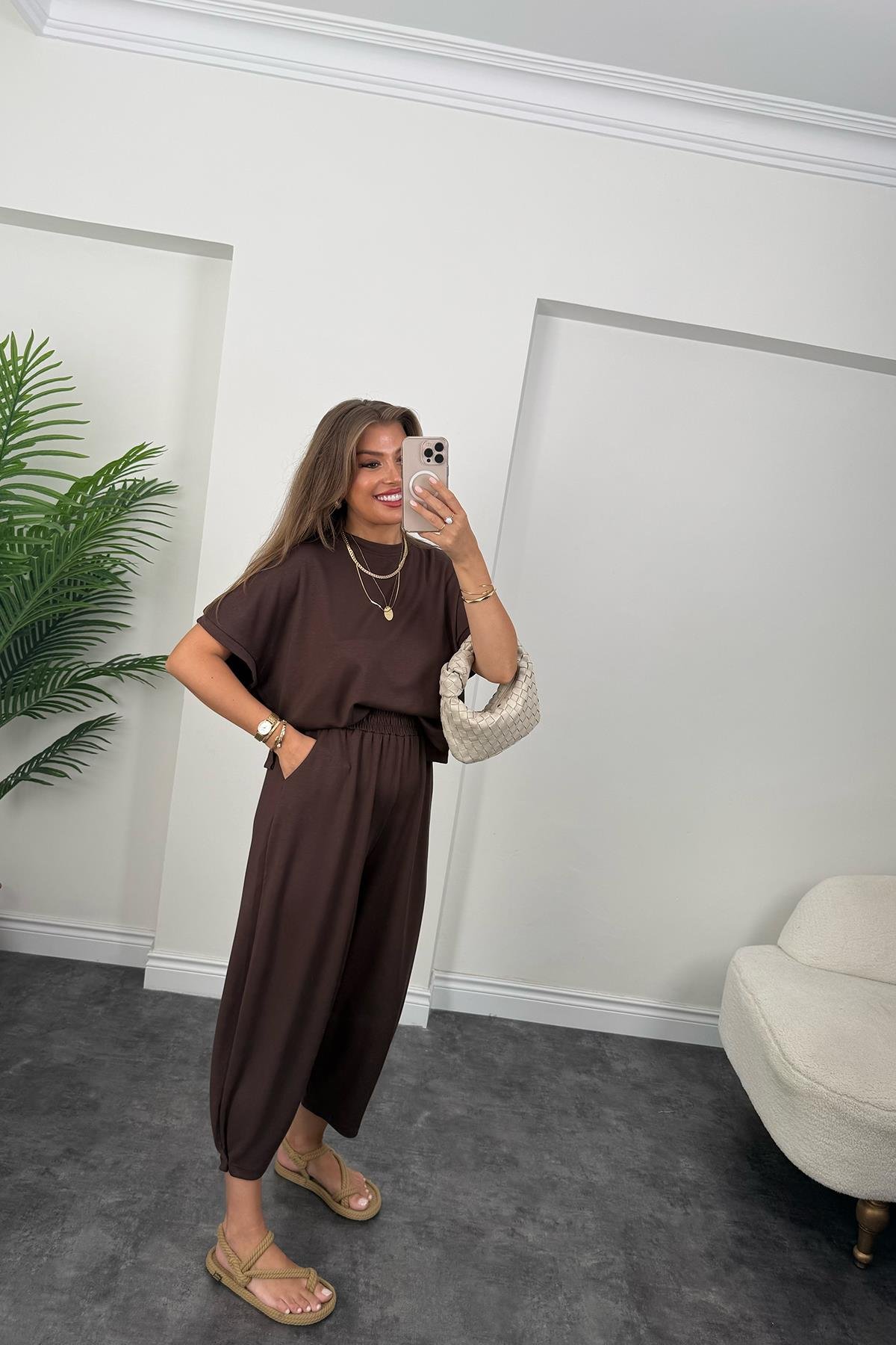1. Sınıf Kalite Modal Oysh Kumaş Harem Takım Acı Kahve