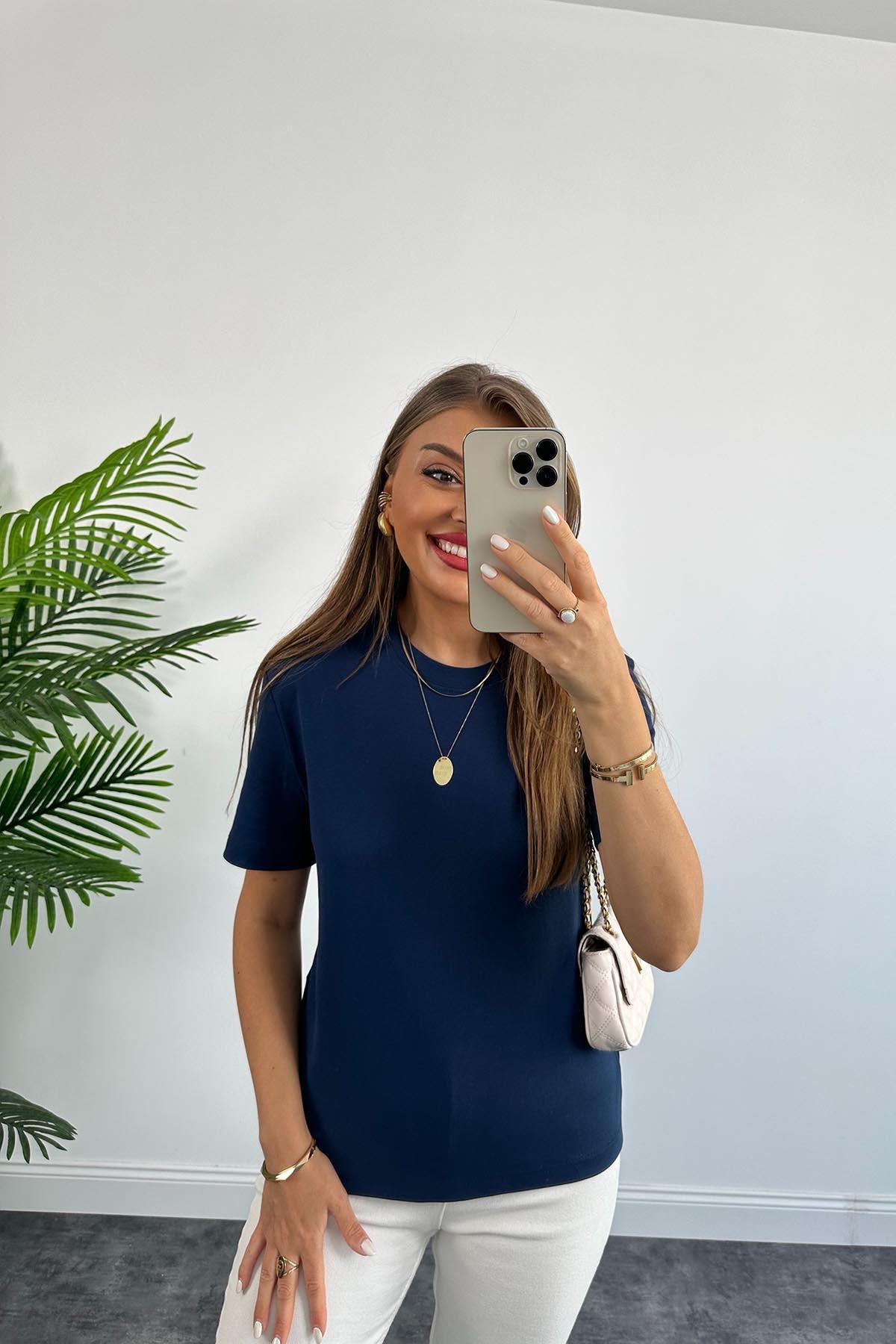 1. Sınıf Kalite Massimo Model %100 Pamuklu Lüx Basic Tshirt Lacivert