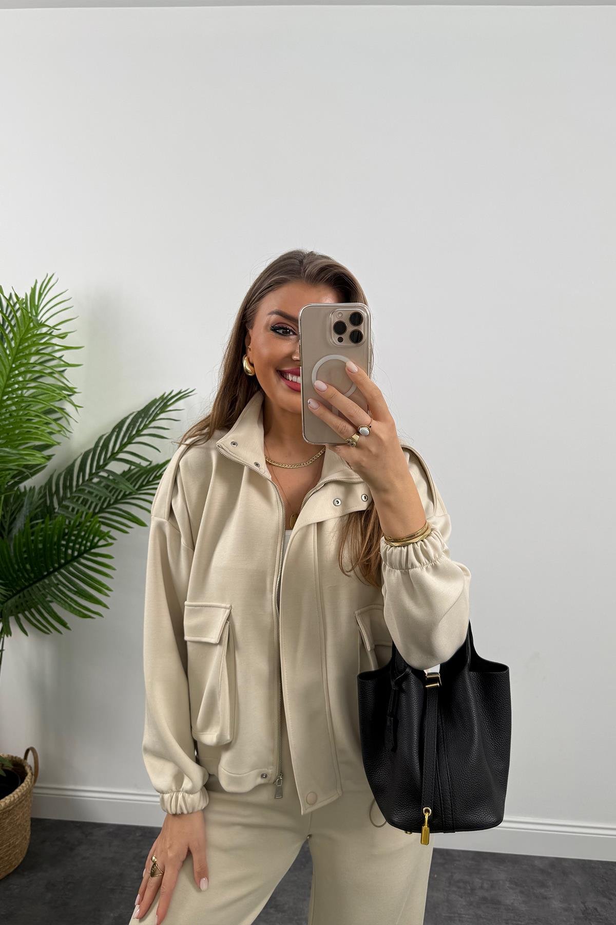 1. Sınıf Kalite Oysh Model Bomber Ceketli Palazzo Takım Taş