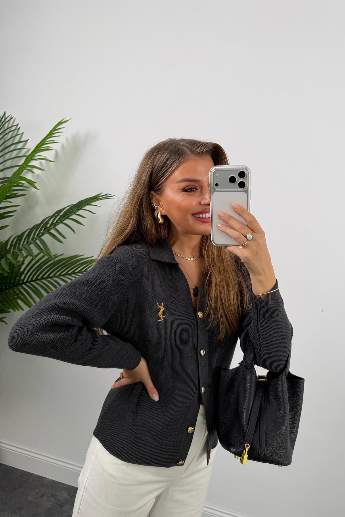 1. Sınıf Kalite Marka Model Gold Nakışlı Hırka Antrasit