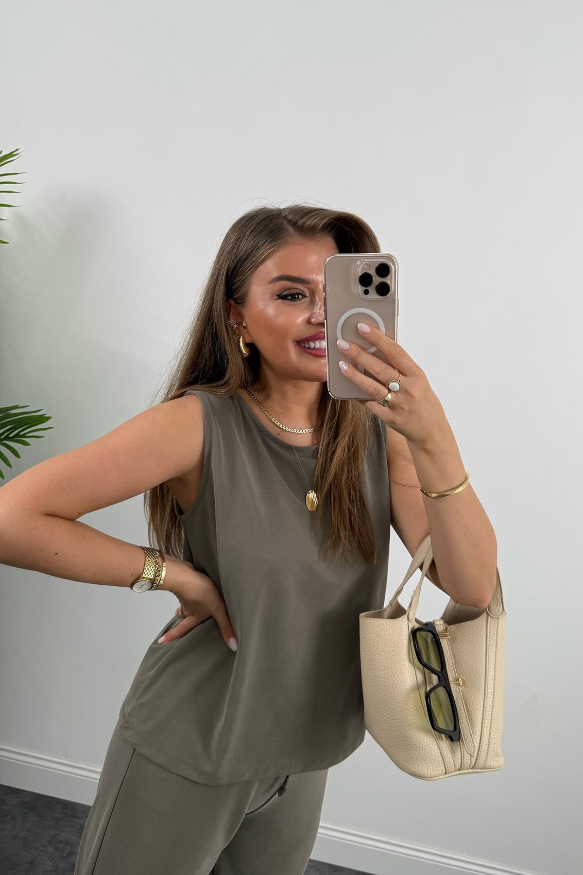 1. Sınıf Kalite Pike Modal Kumaş Pantolon Bluz Likralı Takım Haki