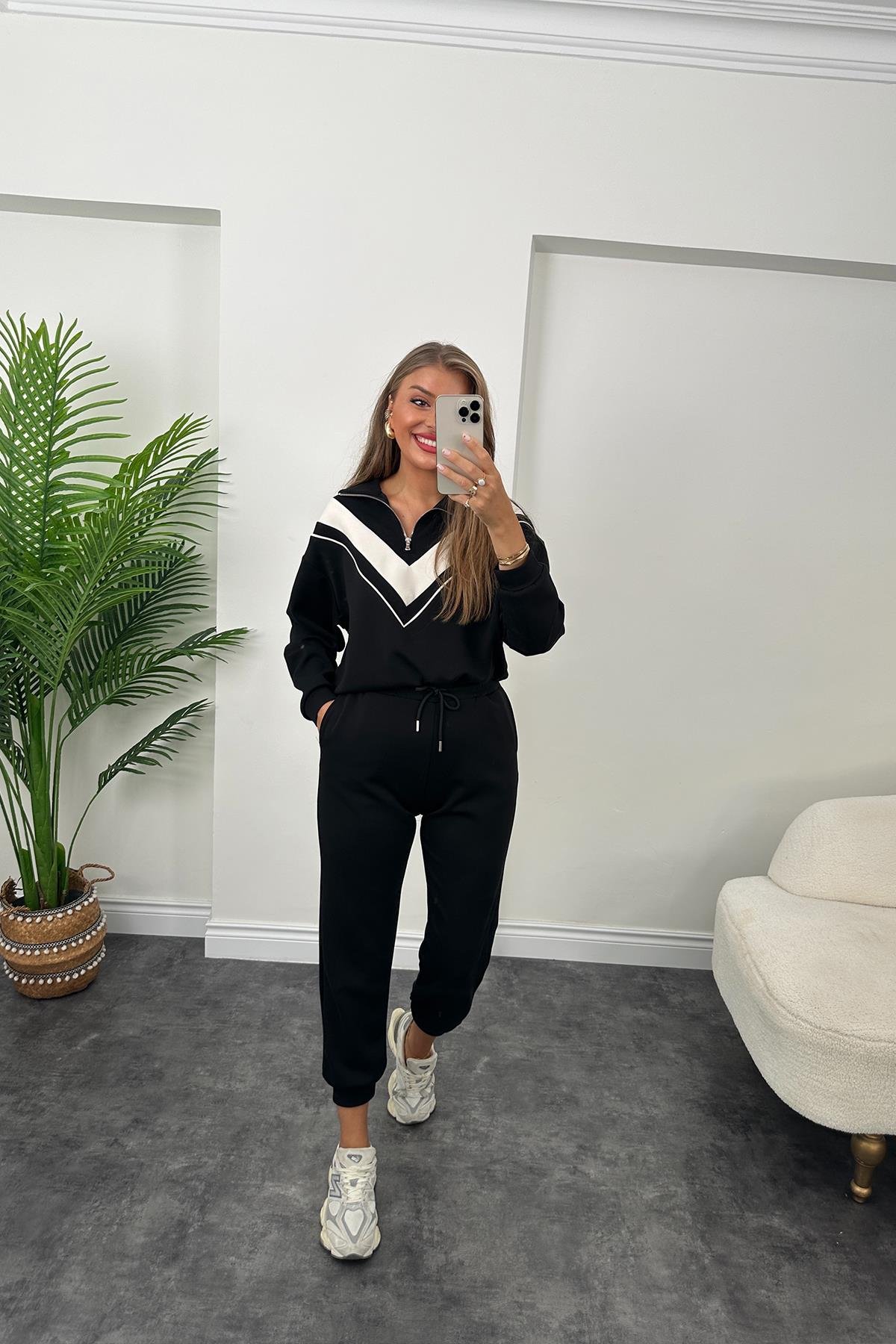 1. Sınıf Kalite Oysh Model Modal Kumaş Şeritli Eşofman Takımı Siyah