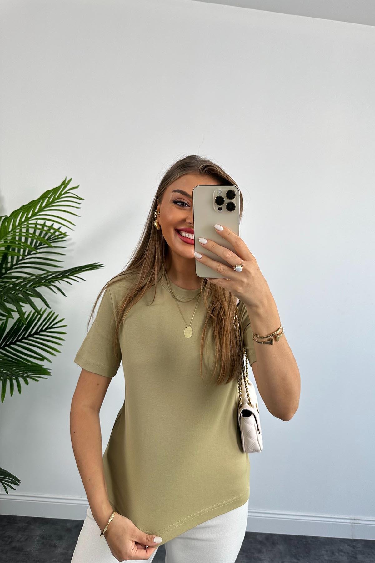 1. Sınıf Kalite Massimo Model %100 Pamuklu Lüx Basic Tshirt Olive Yeşili