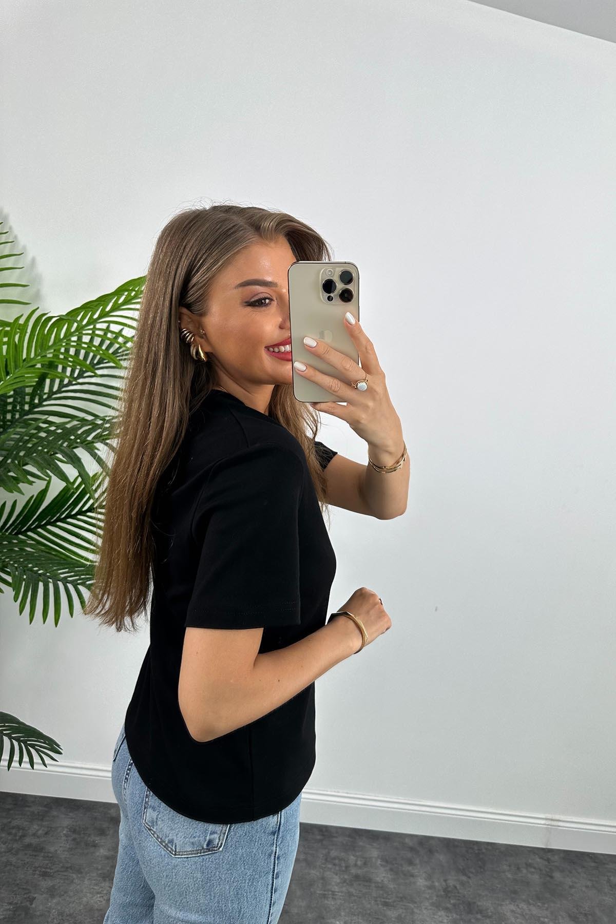 1. Sınıf Kalite Massimo Model %100 Pamuklu Lüx Basic Tshirt Siyah