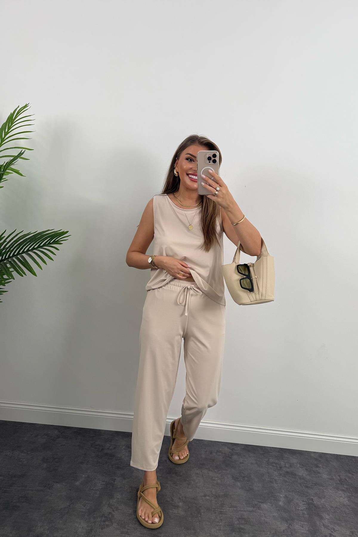 1. Sınıf Kalite Pike Modal Kumaş Pantolon Bluz Likralı Takım Taş