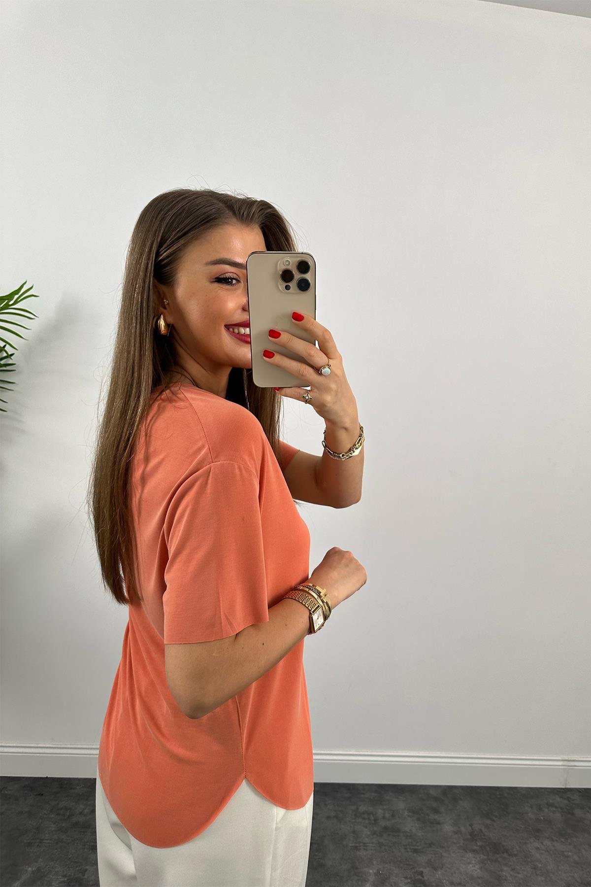 1. Sınıf Kalite Modal Kumaş Oysh Basic Tshirt Somon