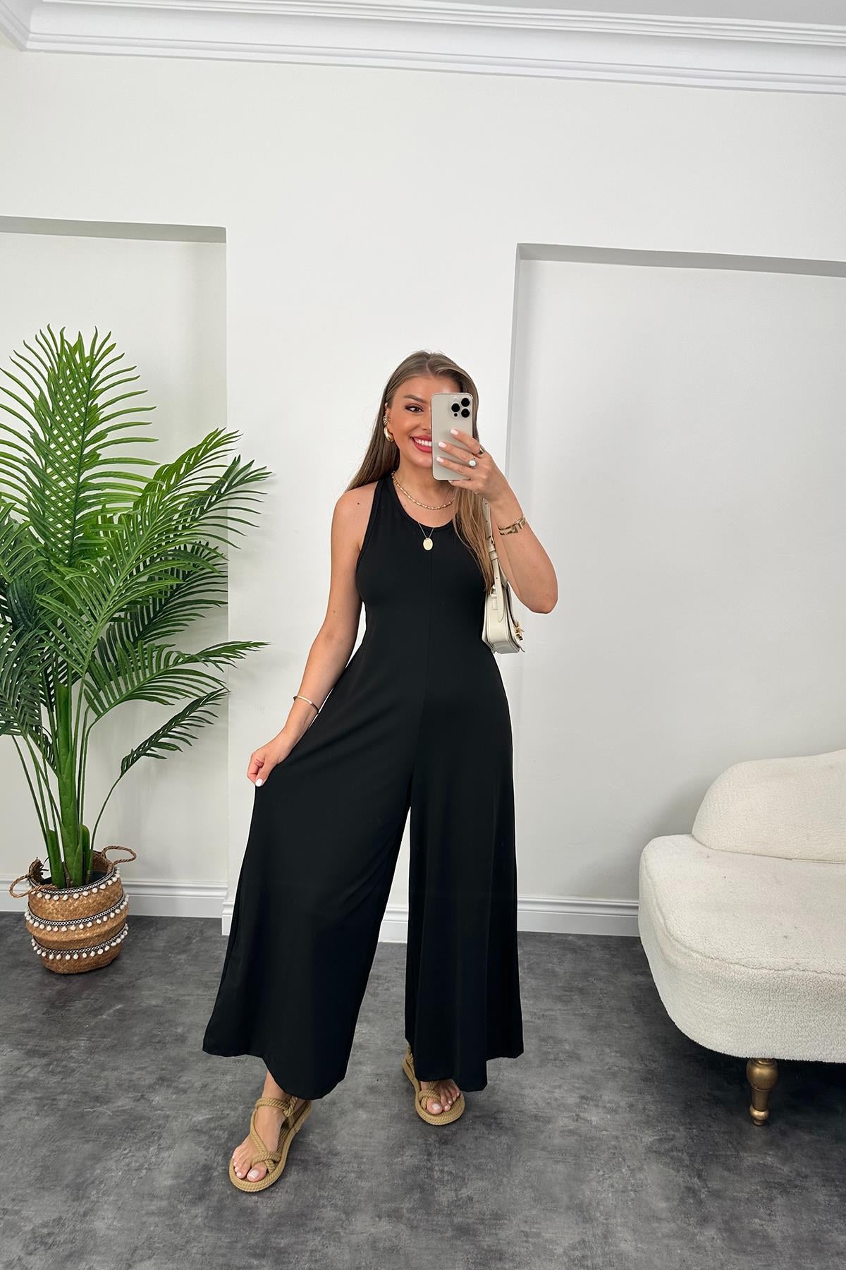 1. Sınıf Kalite Oyhso Model Halter Yaka Likralı Tulum Siyah