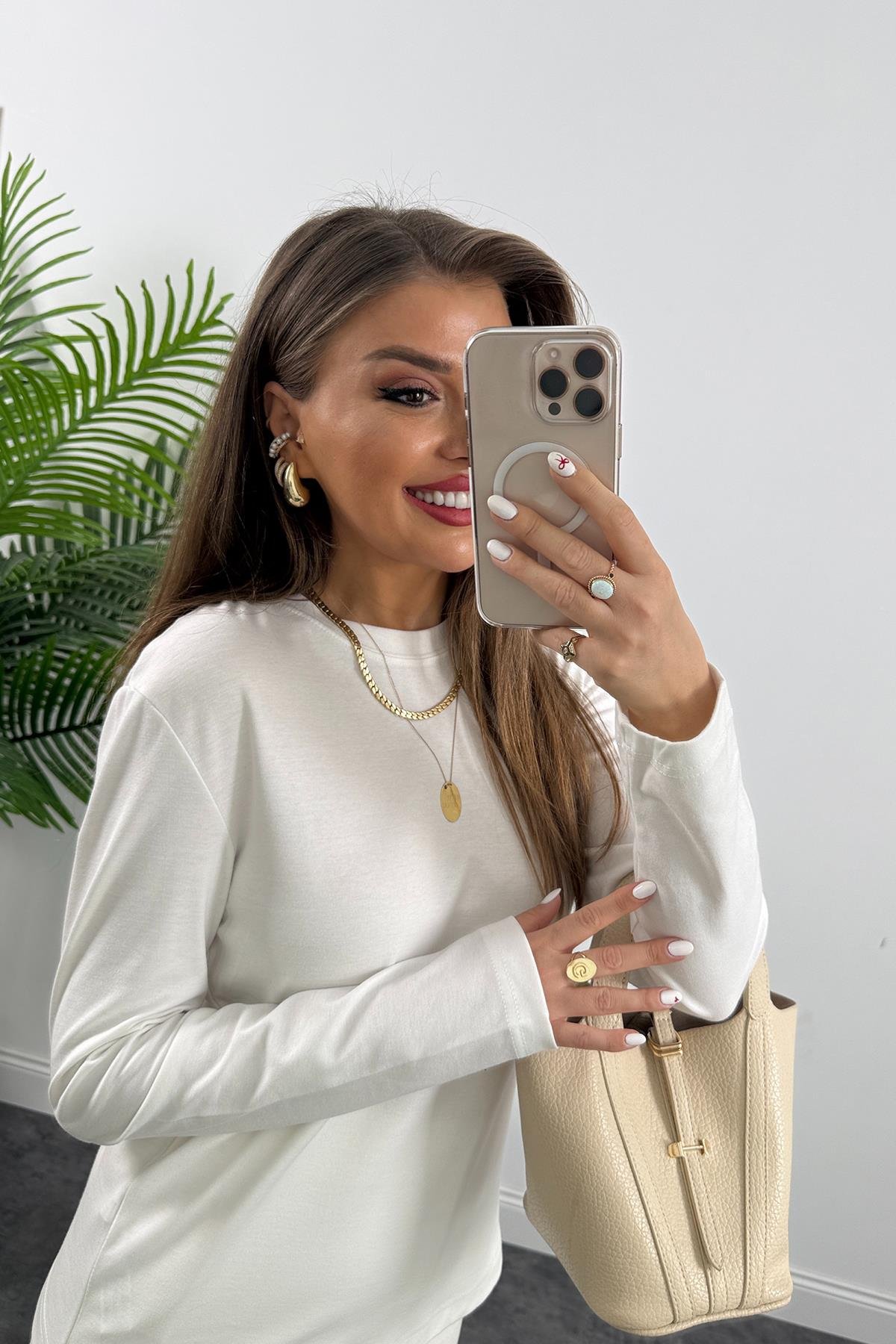 1. Sınıf Kalite  Massi  Model Tam Pamuklu Uzun Kol Basic Beyaz 