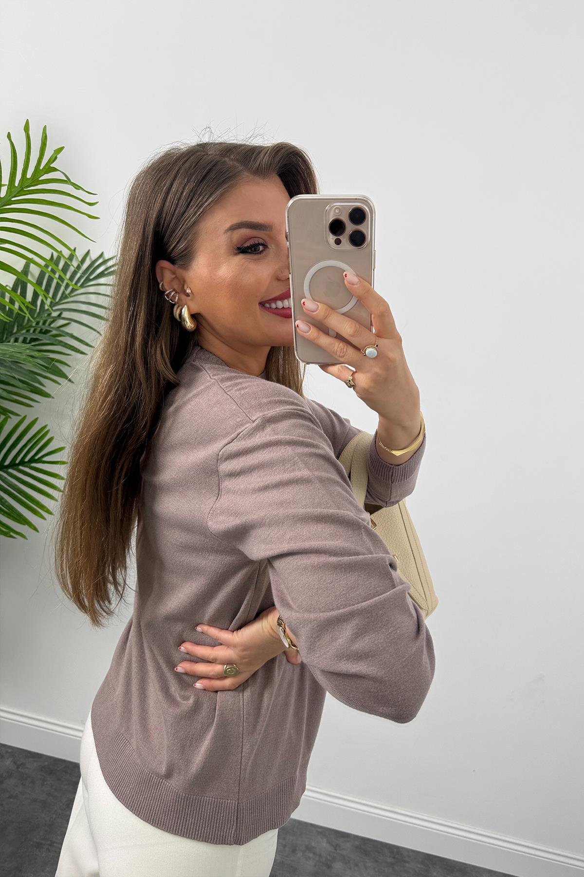 1. Sınıf Kalite Kaşmir Dokulu Massi Model Tam Pamuklu İnce Triko Vizon