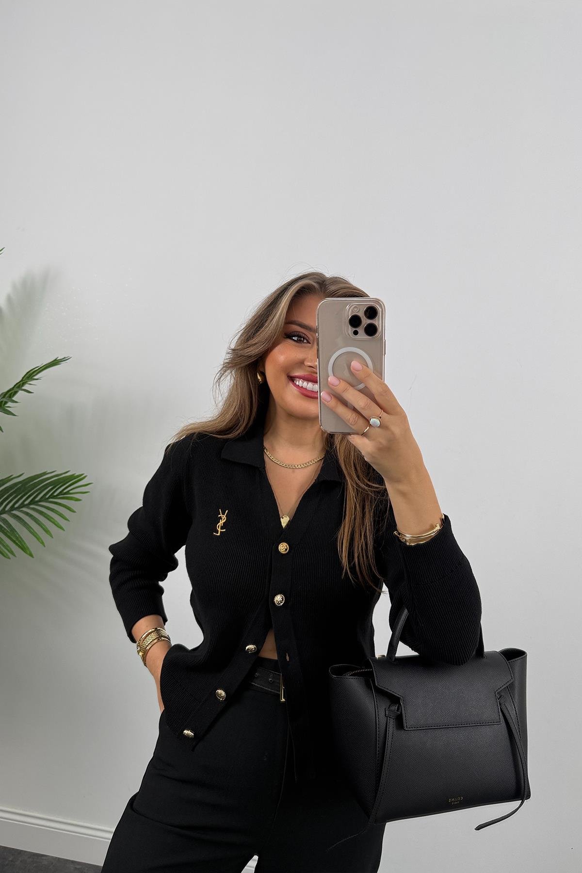 1. Sınıf Kalite Marka Model Gold Nakışlı Hırka Siyah