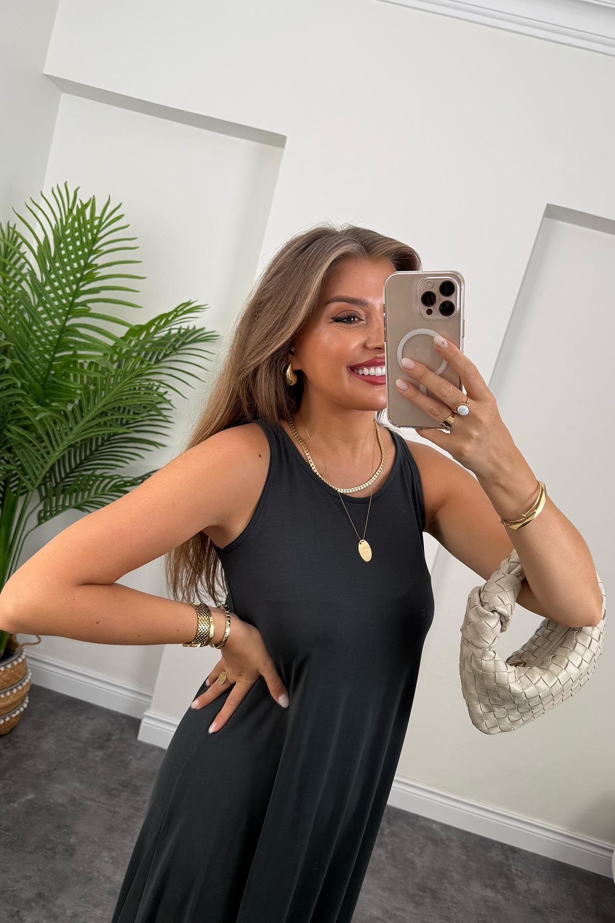 1. Sınıf Kalite İthal Modal Kumaş Midi Elbise Antrasit