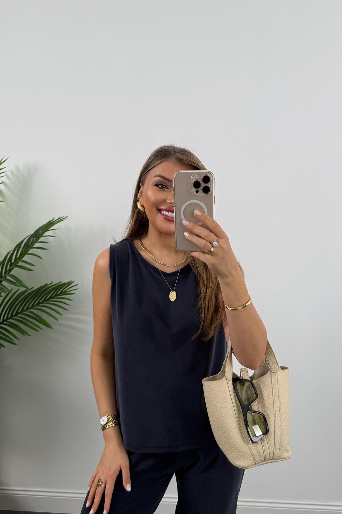 1. Sınıf Kalite Pike Modal Kumaş Pantolon Bluz Likralı Takım Lacivert