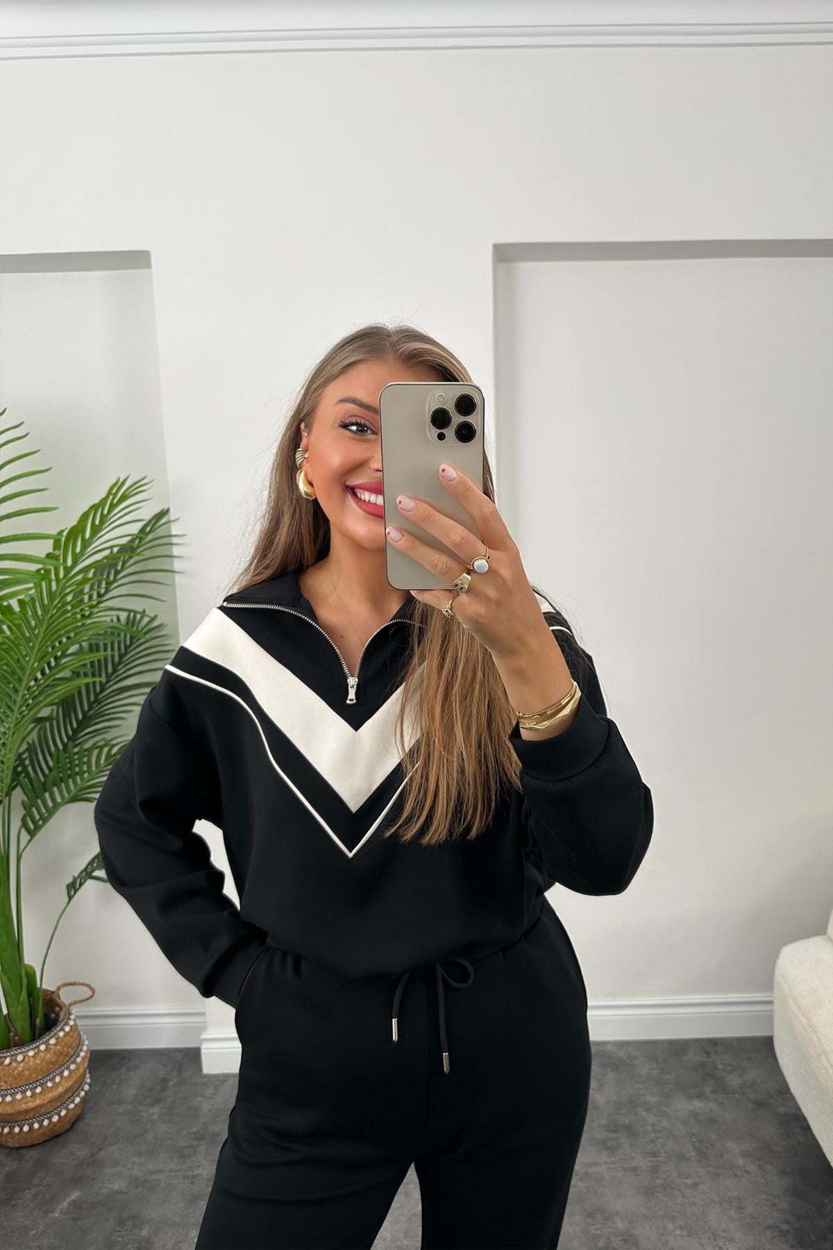 1. Sınıf Kalite Oysh Model Modal Kumaş Şeritli Eşofman Takımı Siyah