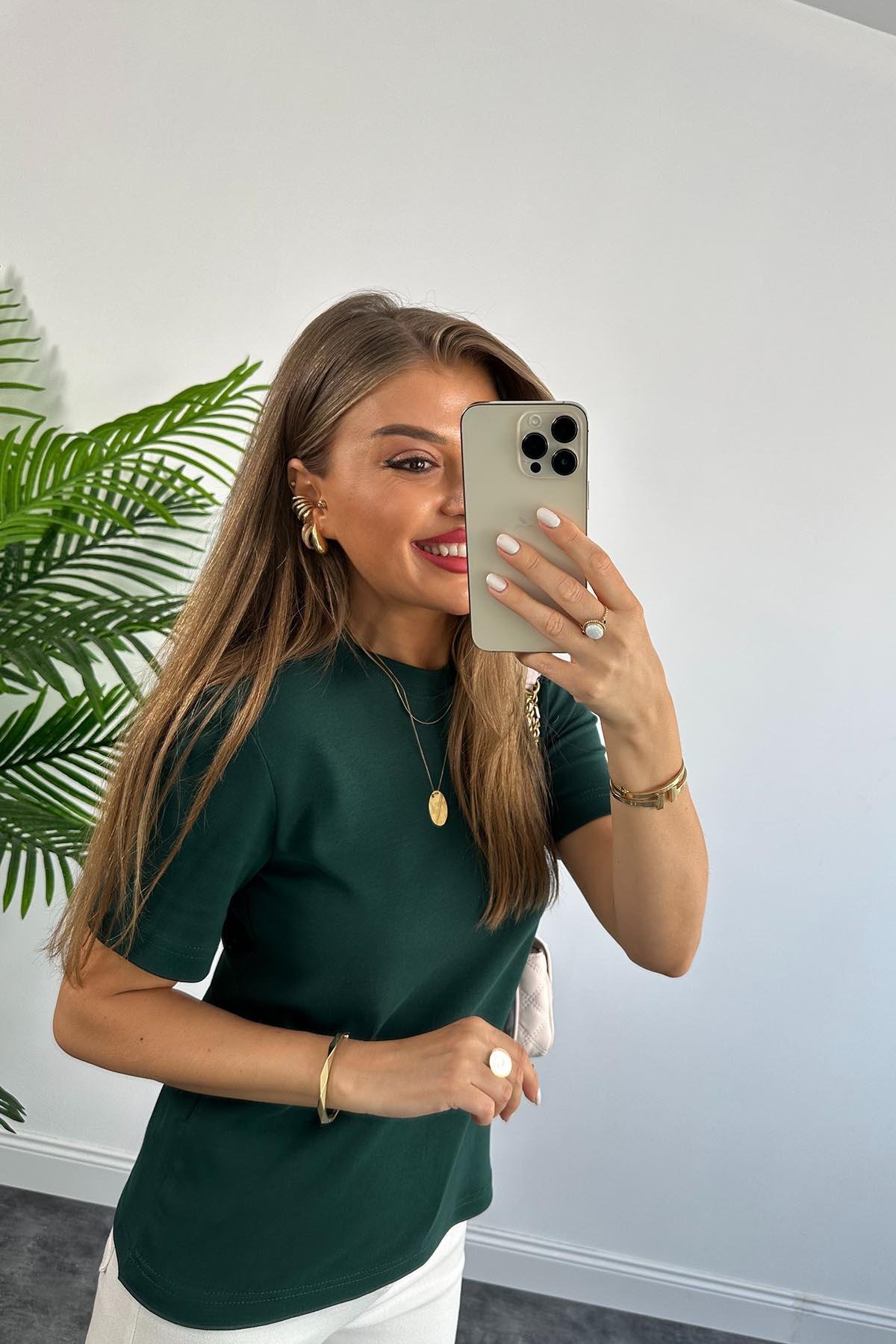 1. Sınıf Kalite Massimo Model %100 Pamuklu Lüx Basic Tshirt Zümrüt