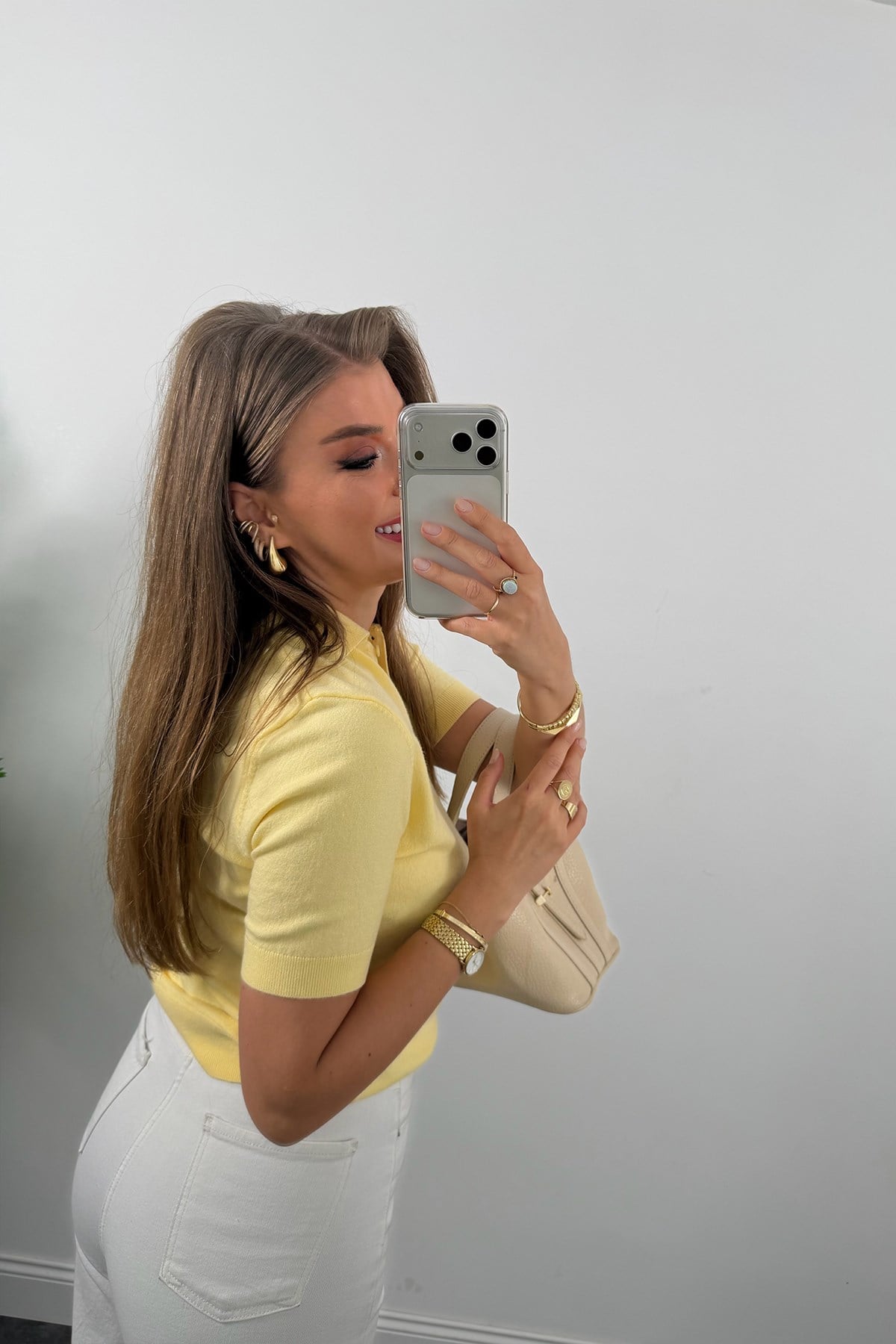 1. Sınıf Kalite Kaşmir Dokulu Polo Yaka Triko Pastel Sarı