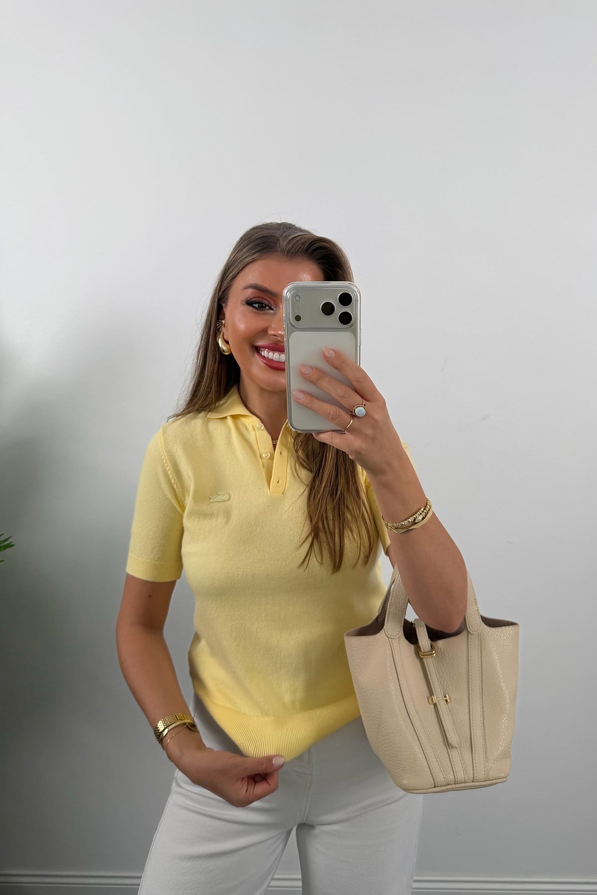 1. Sınıf Kalite Kaşmir Dokulu Polo Yaka Triko Pastel Sarı