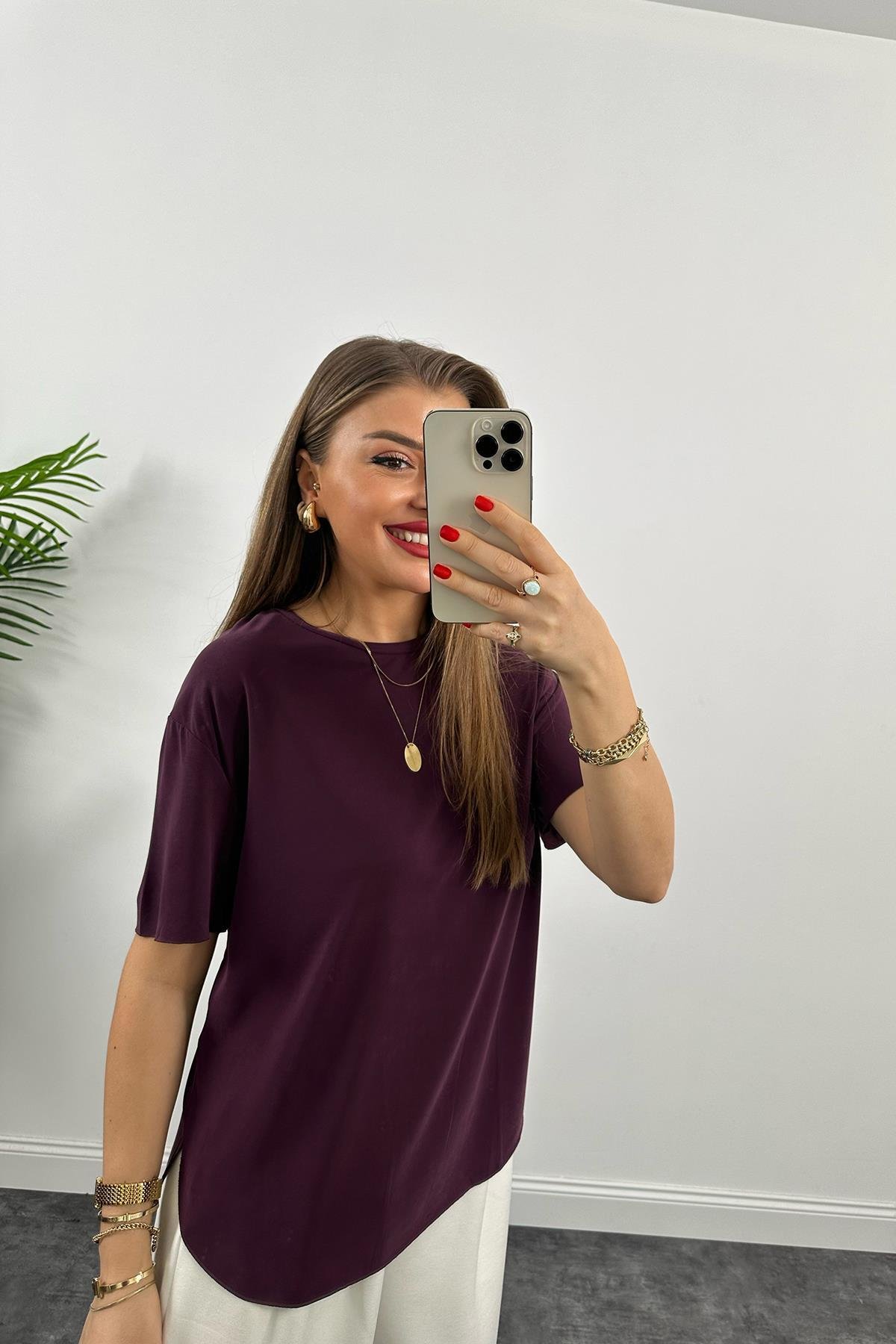 1. Sınıf Kalite Modal Kumaş Oysh Basic Tshirt Mürdüm