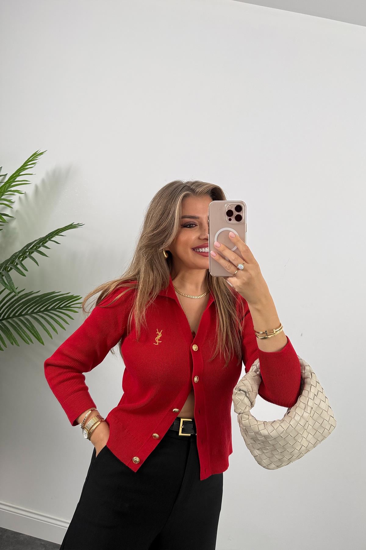 1. Sınıf Kalite Marka Model Gold Nakışlı Hırka Kırmızı