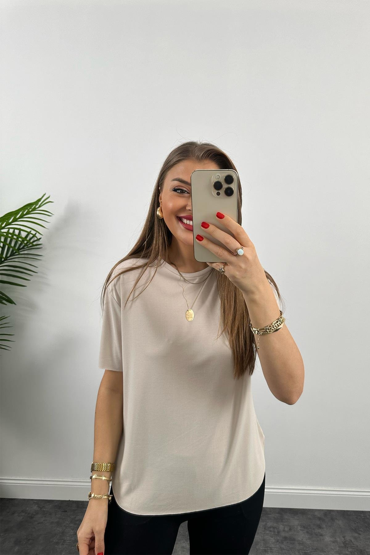 1. Sınıf Kalite Modal Kumaş Oysh Basic Tshirt Taş