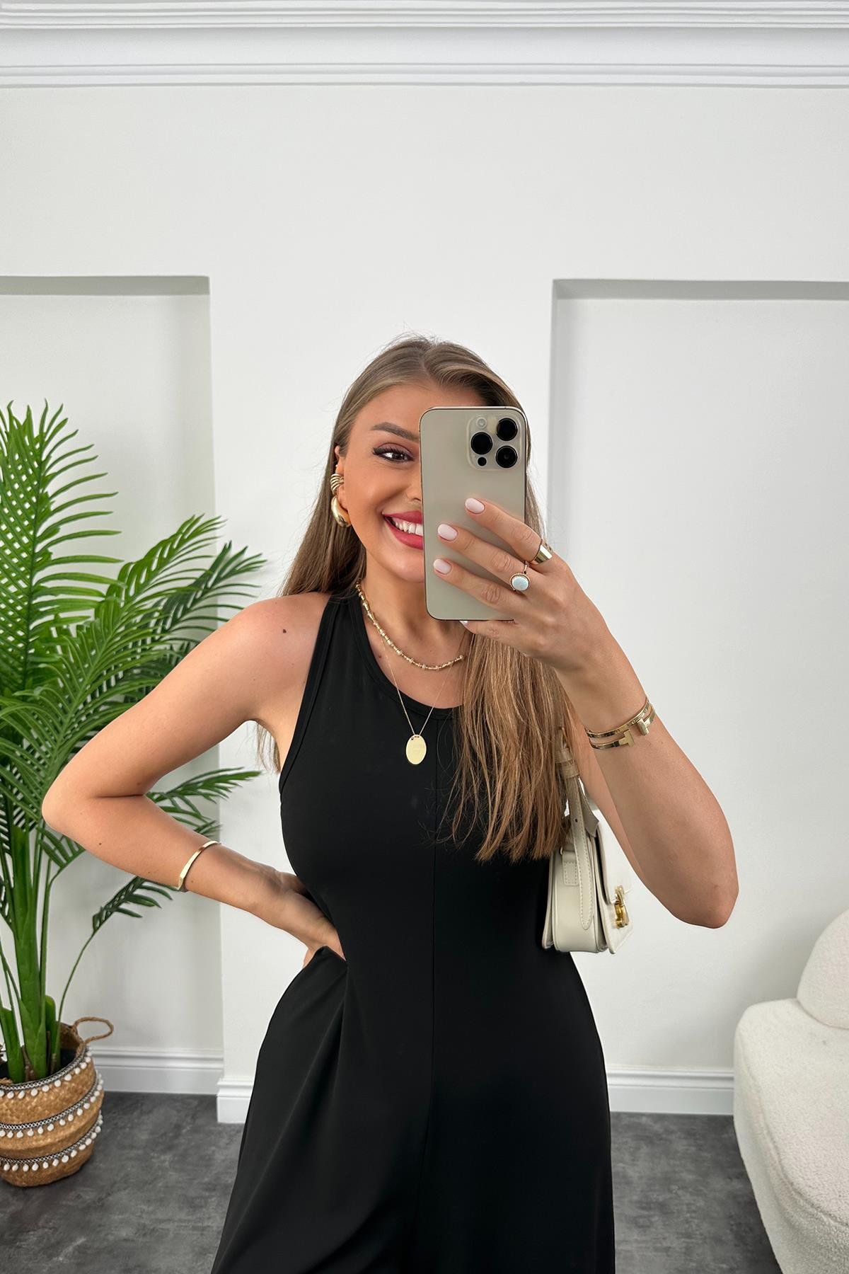 1. Sınıf Kalite Oyhso Model Halter Yaka Likralı Tulum Siyah