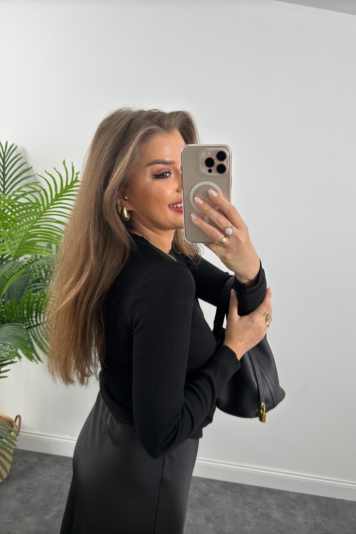 1. Sınıf Kalite Massi Model Kaşmir Dokulu Uzun Kol Basic Triko Siyah