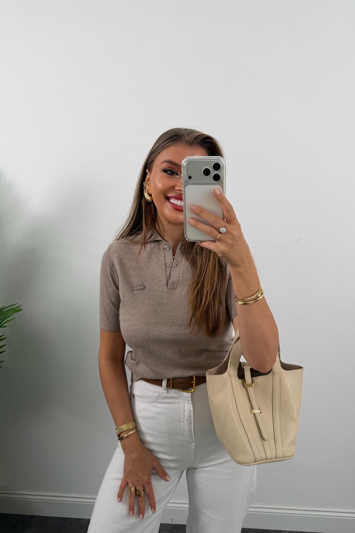 1. Sınıf Kalite Kaşmir Dokulu Polo Yaka Triko Vizon