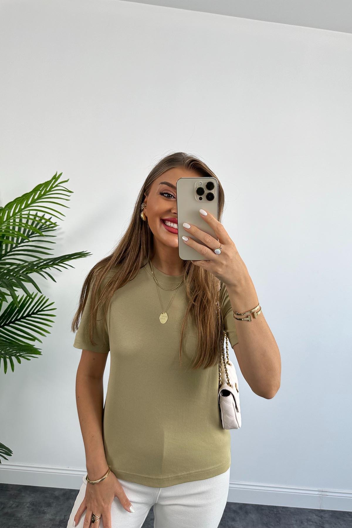 1. Sınıf Kalite Massimo Model %100 Pamuklu Lüx Basic Tshirt Olive Yeşili