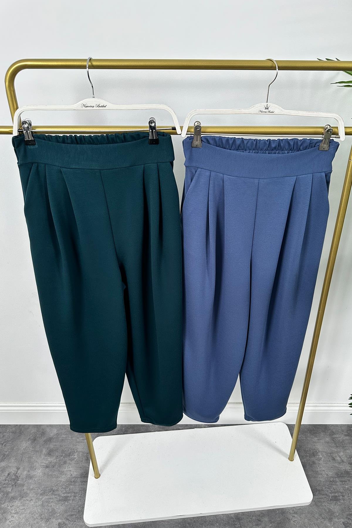 1. Sınıf Kalite Oysh Kumaş Beli Lastikli Harem Pantolon Zümrüt